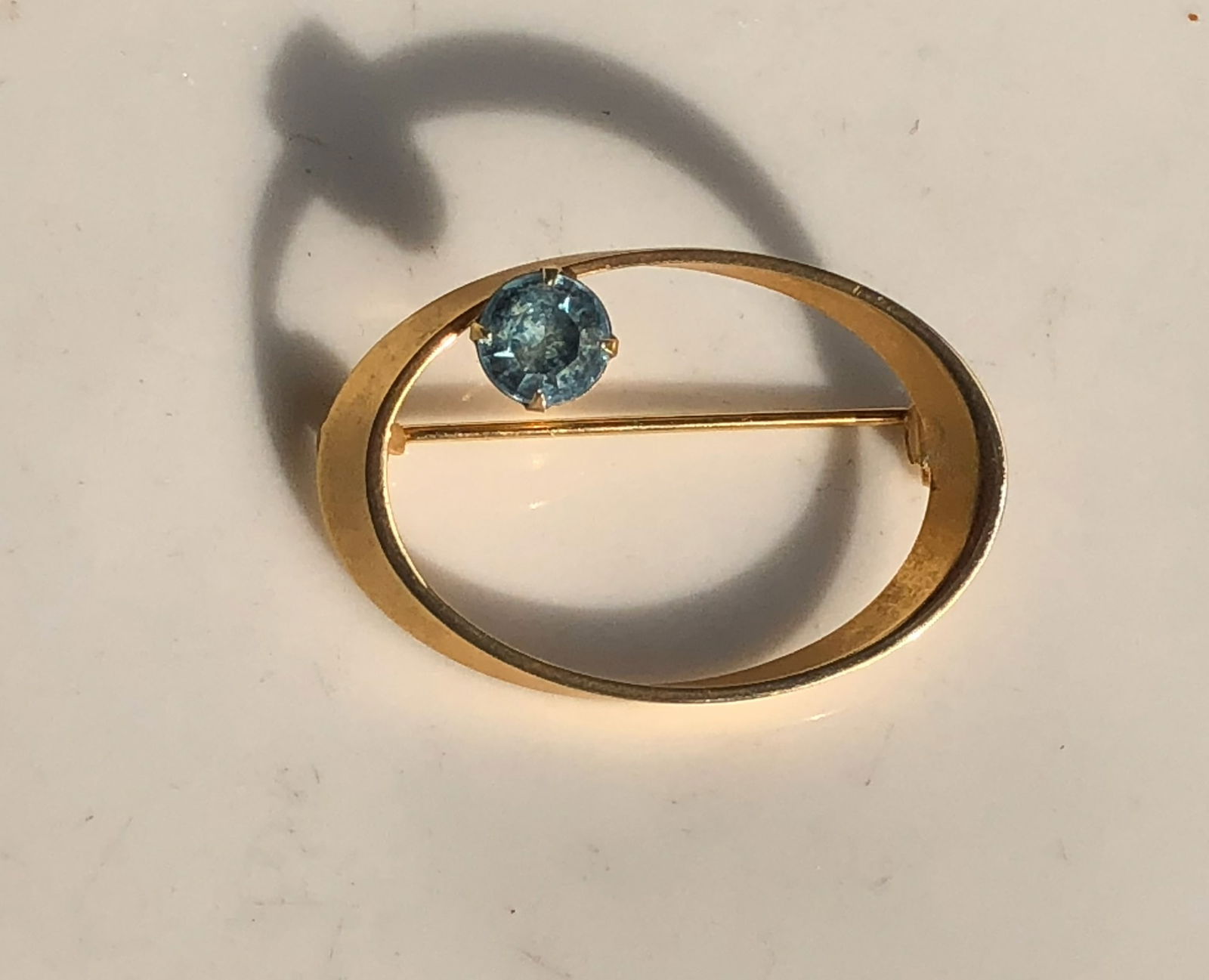 Gold Filled Brooch with Blue Gem (1 of 2)