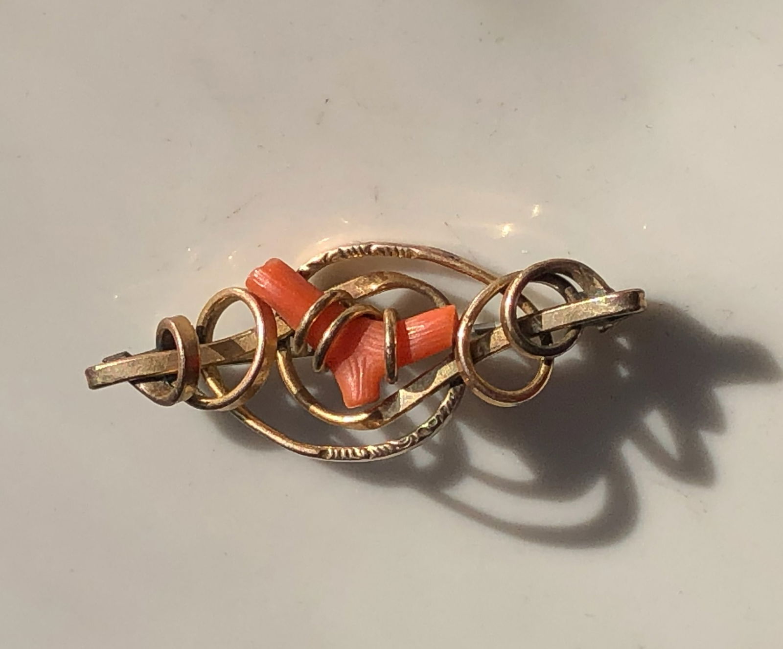 Antique Gold Filled Coral Brooch Pin (1 of 3)