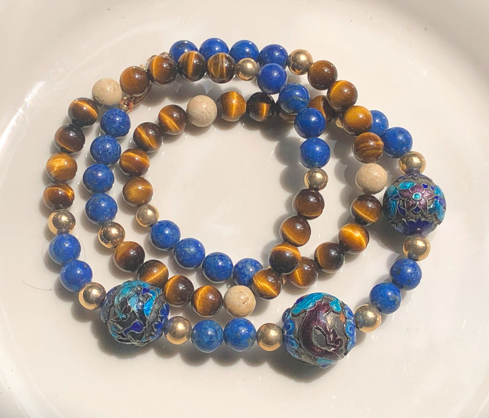 Vintage Necklace with Cloisonne Neads (1 of 2)