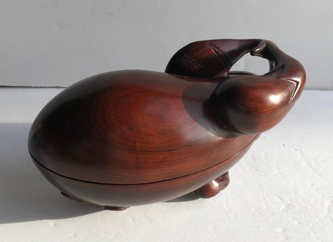 Vintage Carved Rosewood Melon Box, Size: 8.5" x 4" (1 of 3)