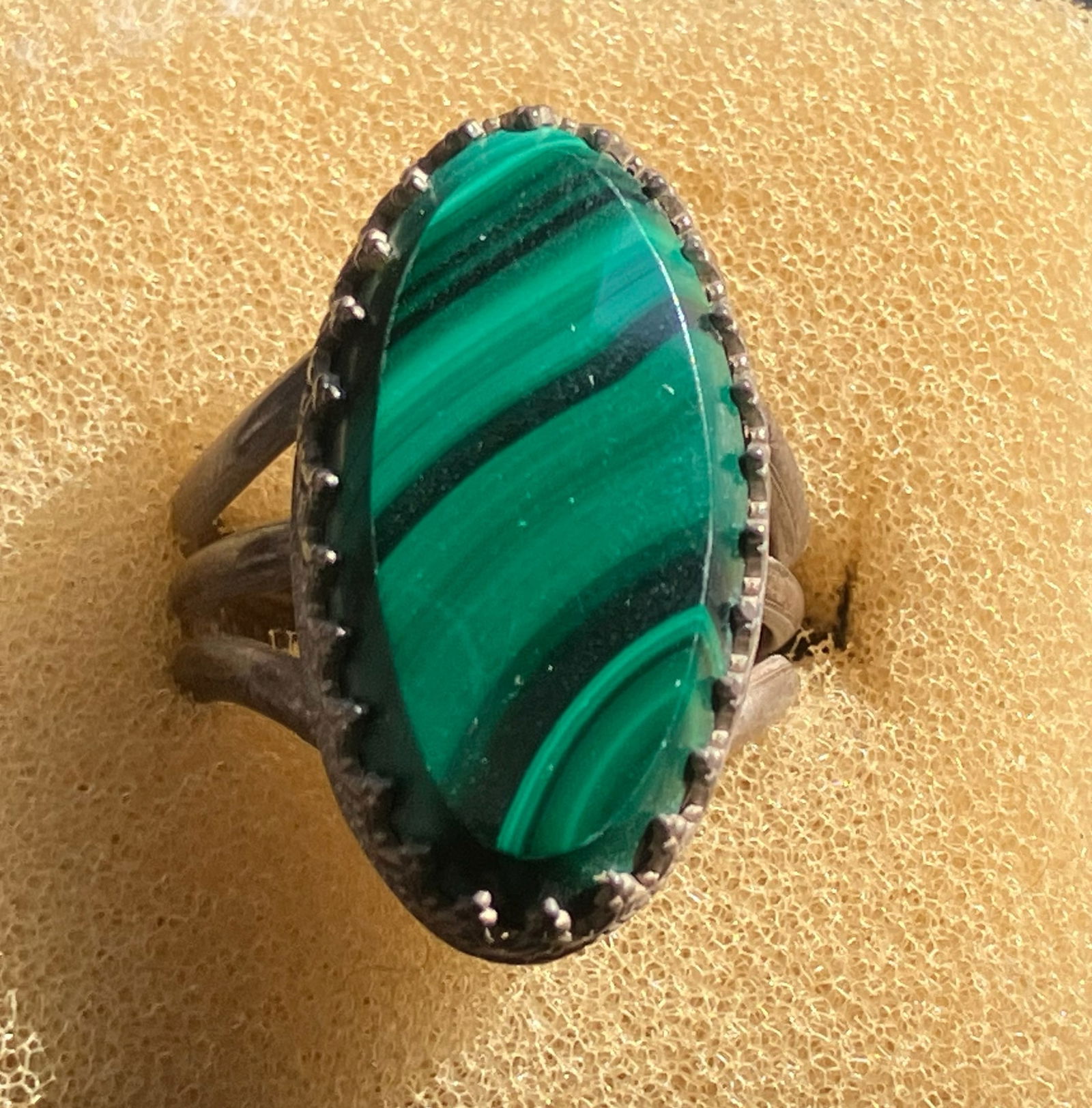 Vintage Malachite Silver Ring: Vintage Malachite Silver Ring, Size 7