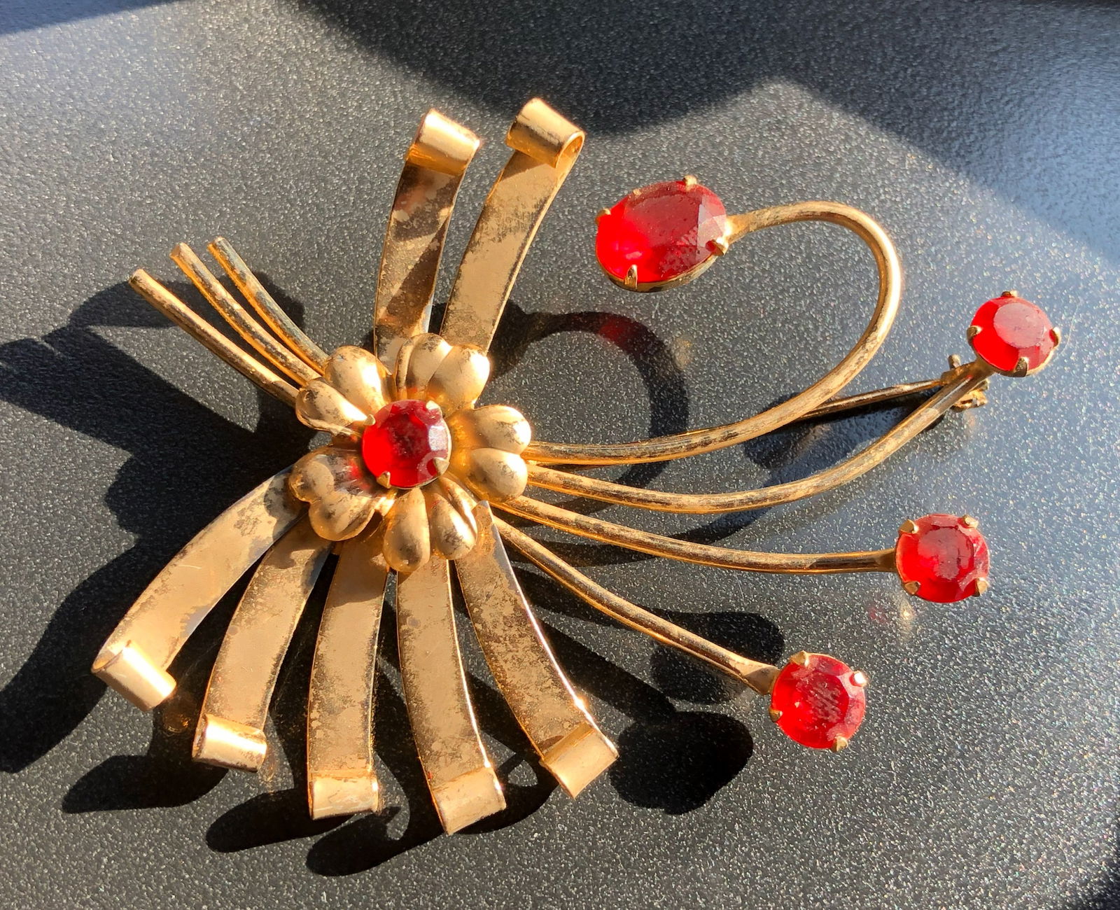Vintage Silver Brooch with Red Gems (1 of 3)