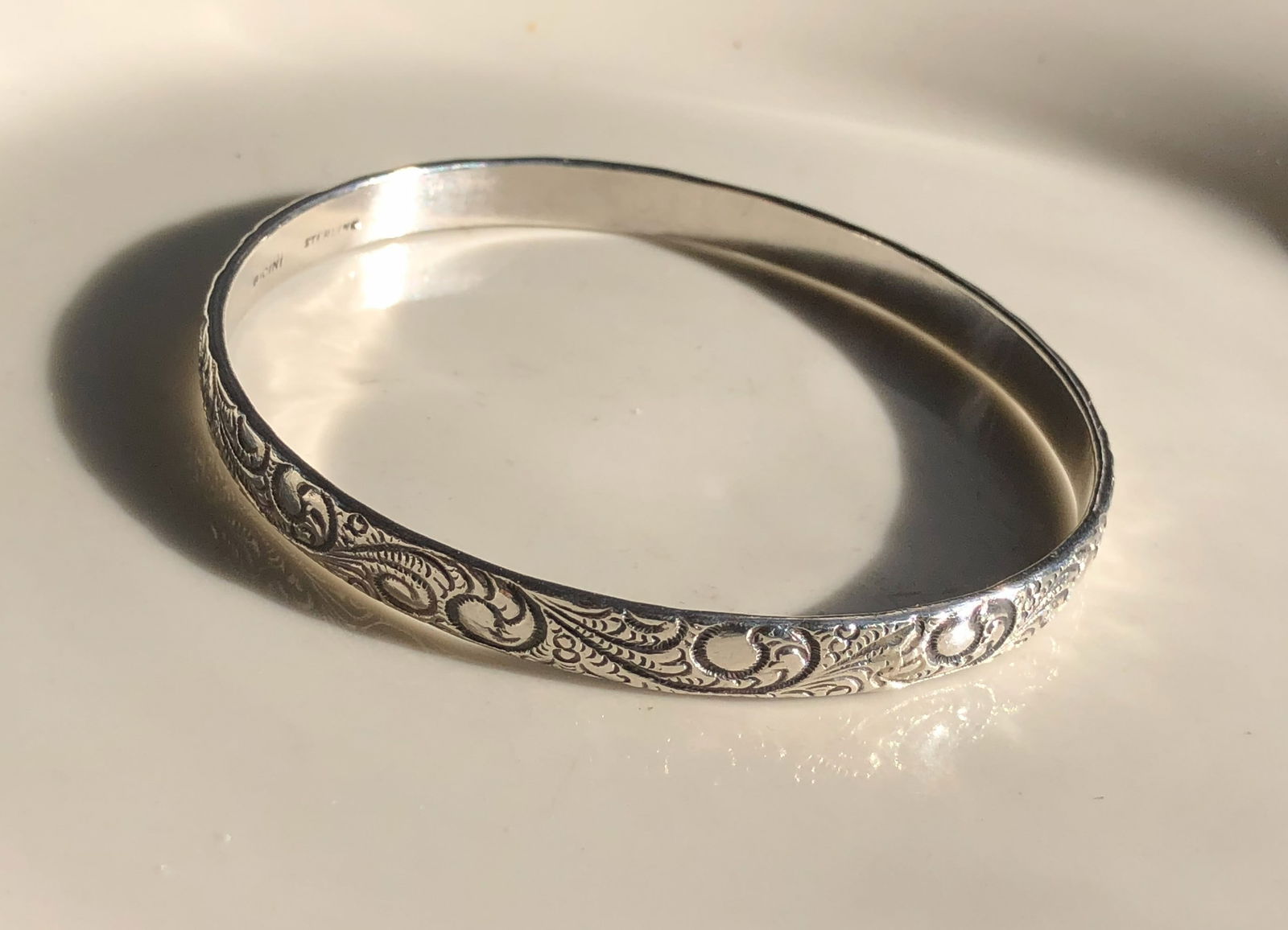 Engraved Silver Bangle - 2