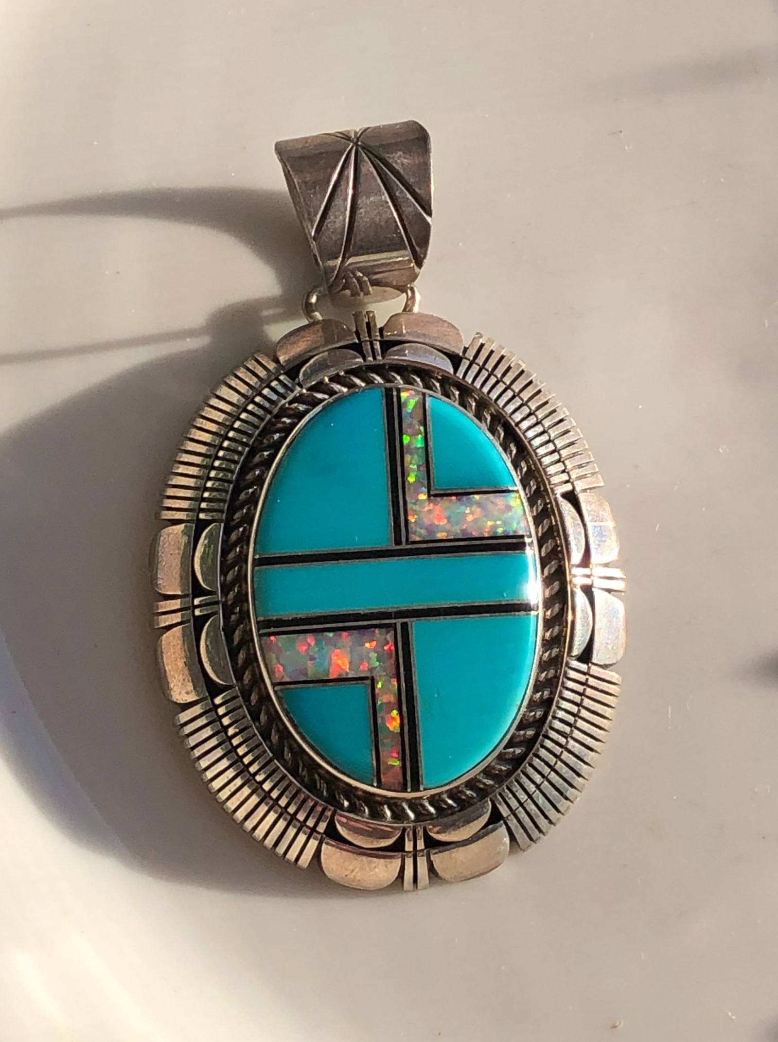 G Neison Silver Turquoise Pendant: G Neison Silver Turquoise Pendant, Size:2.75", weight 50g