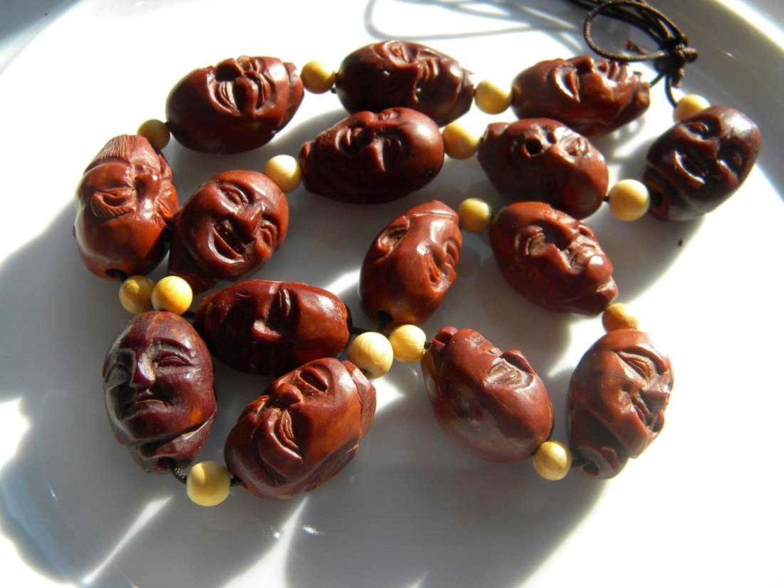 Antique Chinese Carved Pit Nut Necklace, size of each bead 1" (1 of 3)