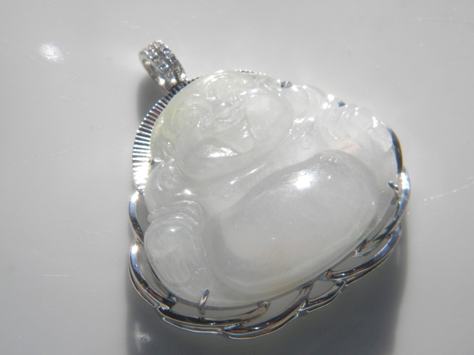 Natural Jadeite Buddha Pendant, size: 1.75" x 1.5" (1 of 3)