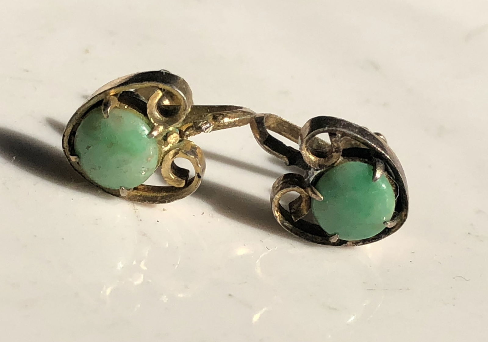Pair of Green Jadeite Earrings Marked HK (1 of 3)