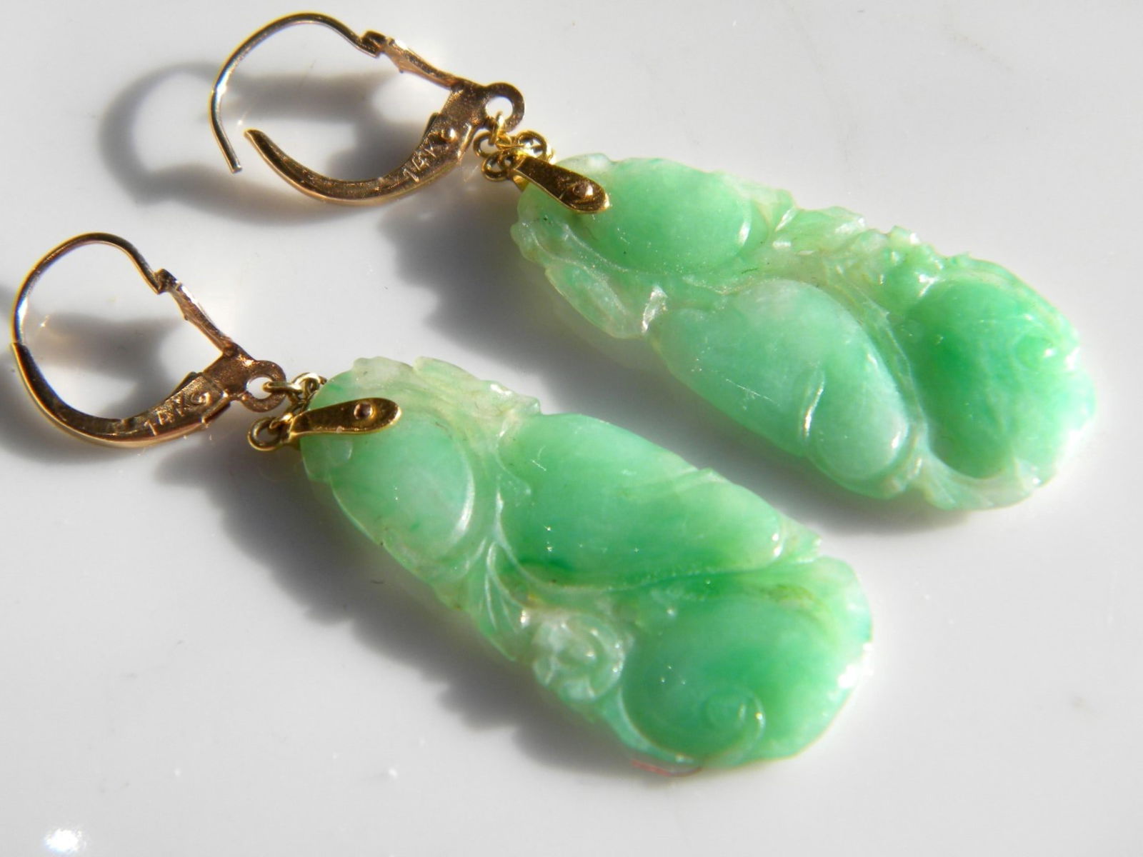 Pair of 14K Gold Jadeite Earrings (1 of 6)