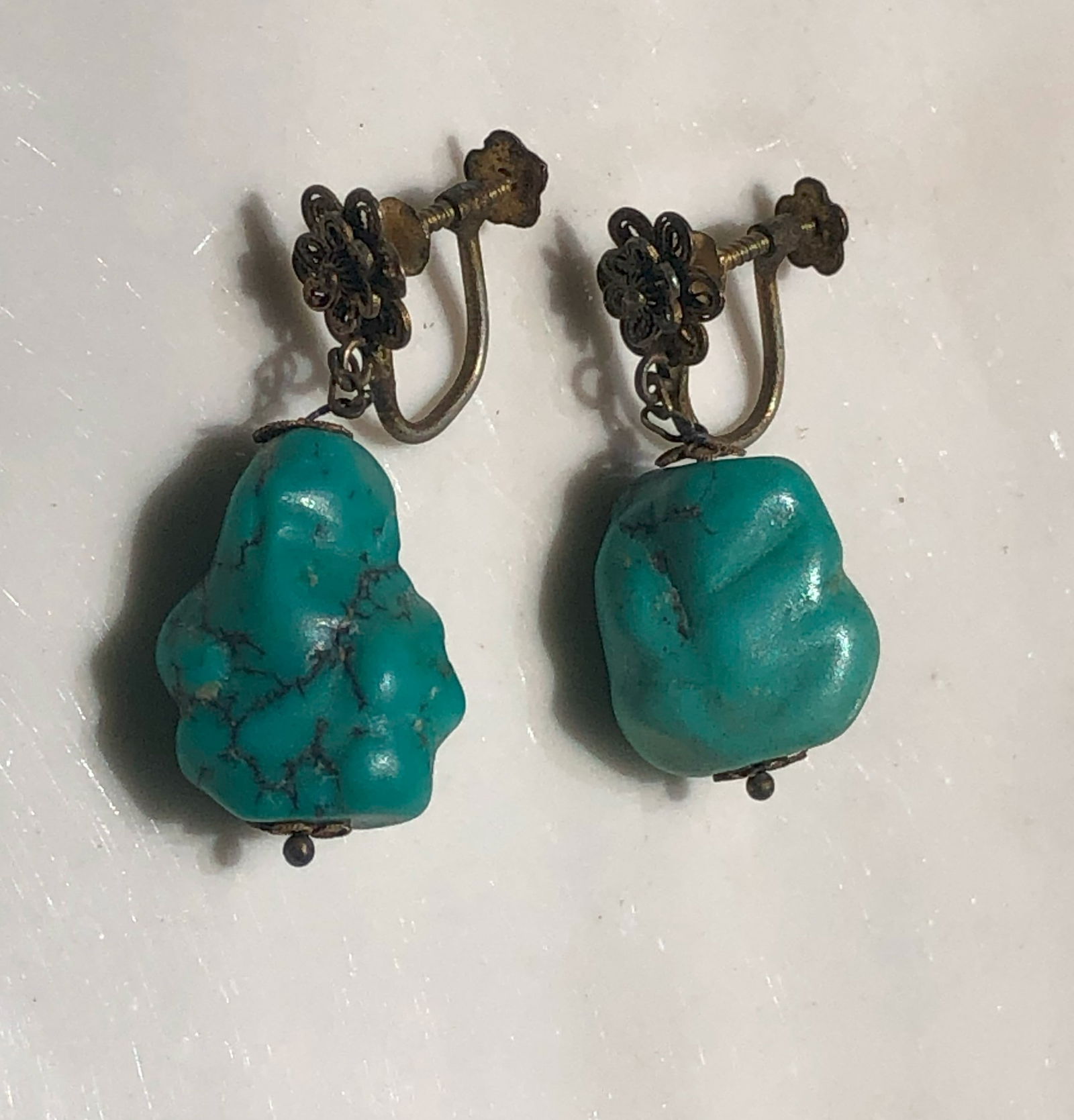 Pair of Antique Turquoise Earrings (1 of 2)