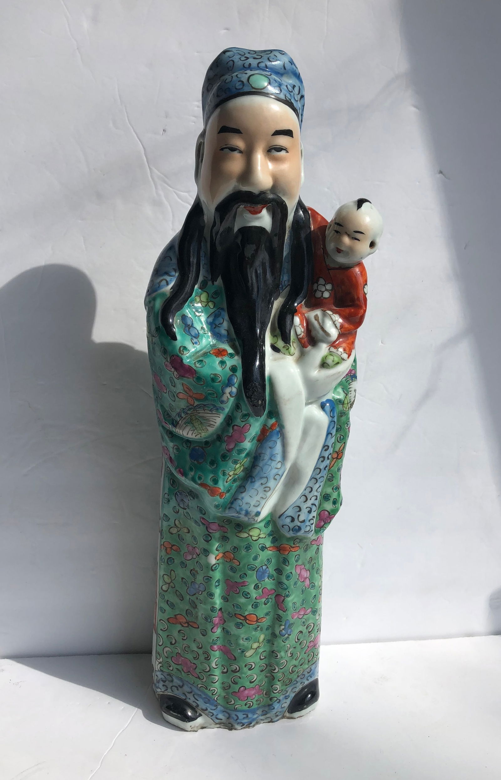 Antique Chinese Famille Rose Figure Statue: Antique Chinese Famille Rose Figure Statue, H: 16"