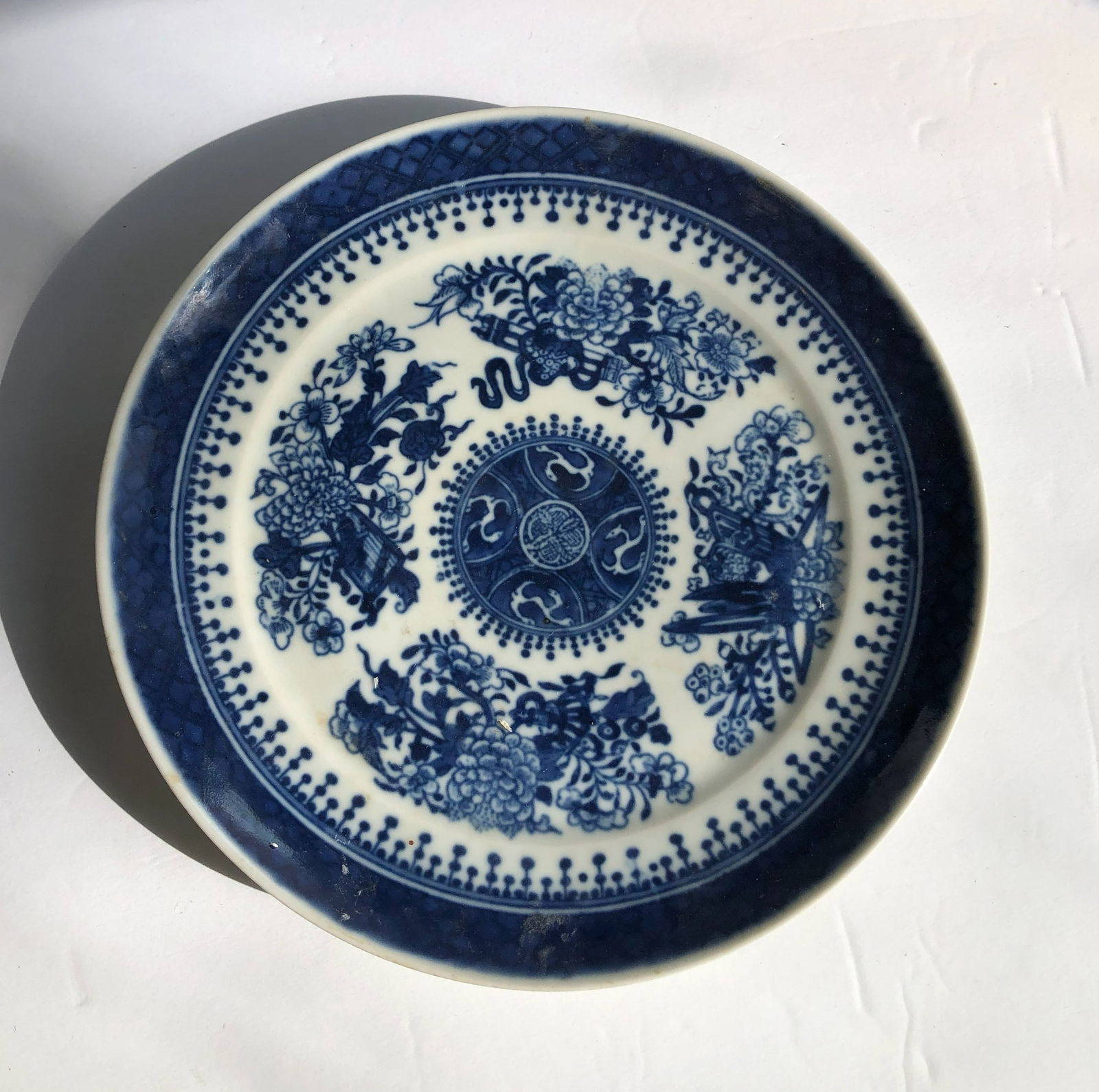 Antique Blue and White Dish: Antique Blue and White Dish, Diameter: 8.5"