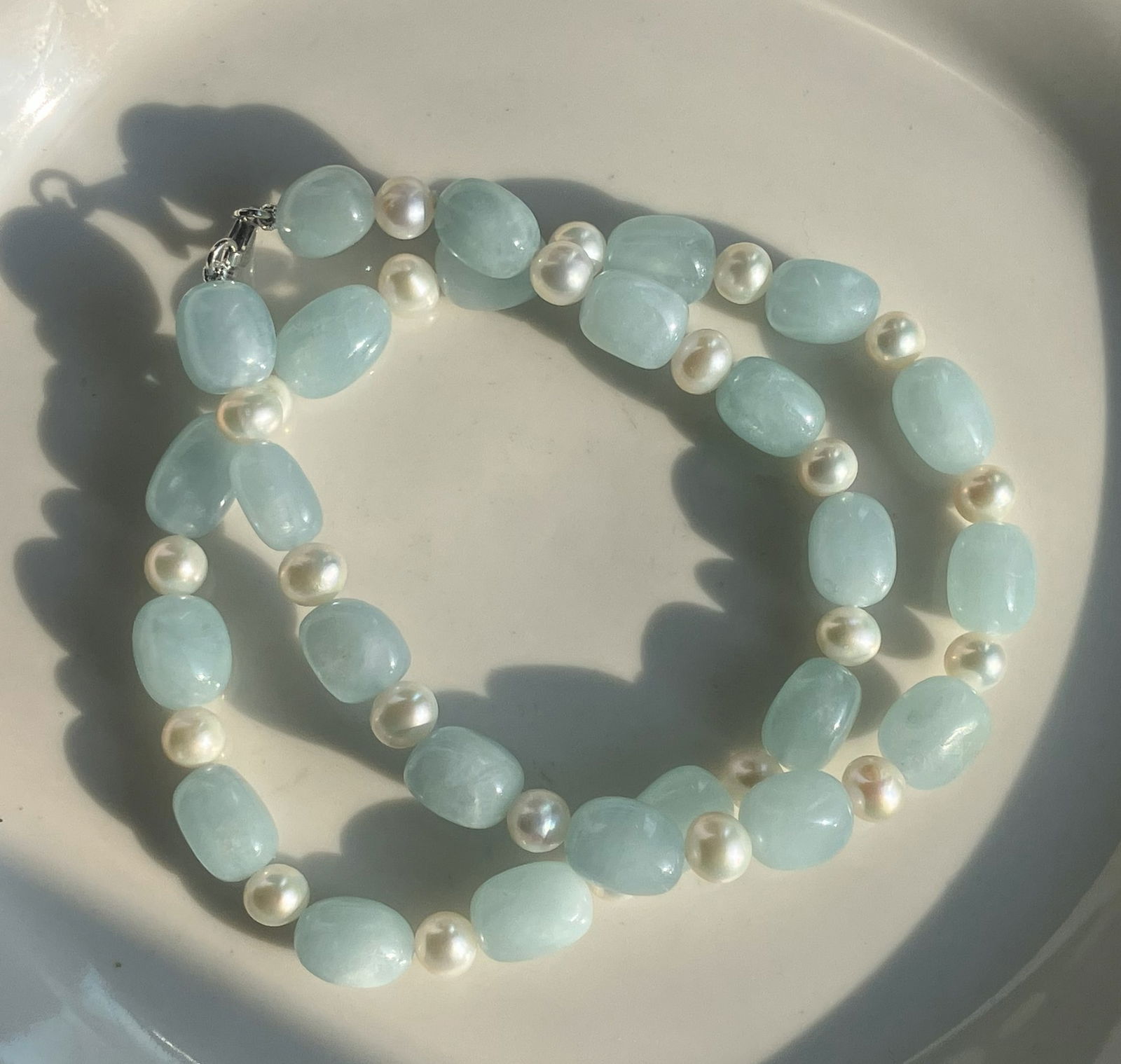 Vintage Stone and Pearl Necklace with Silver Clasp: Vintage Stone and Pearl Necklace with Silver Clasp