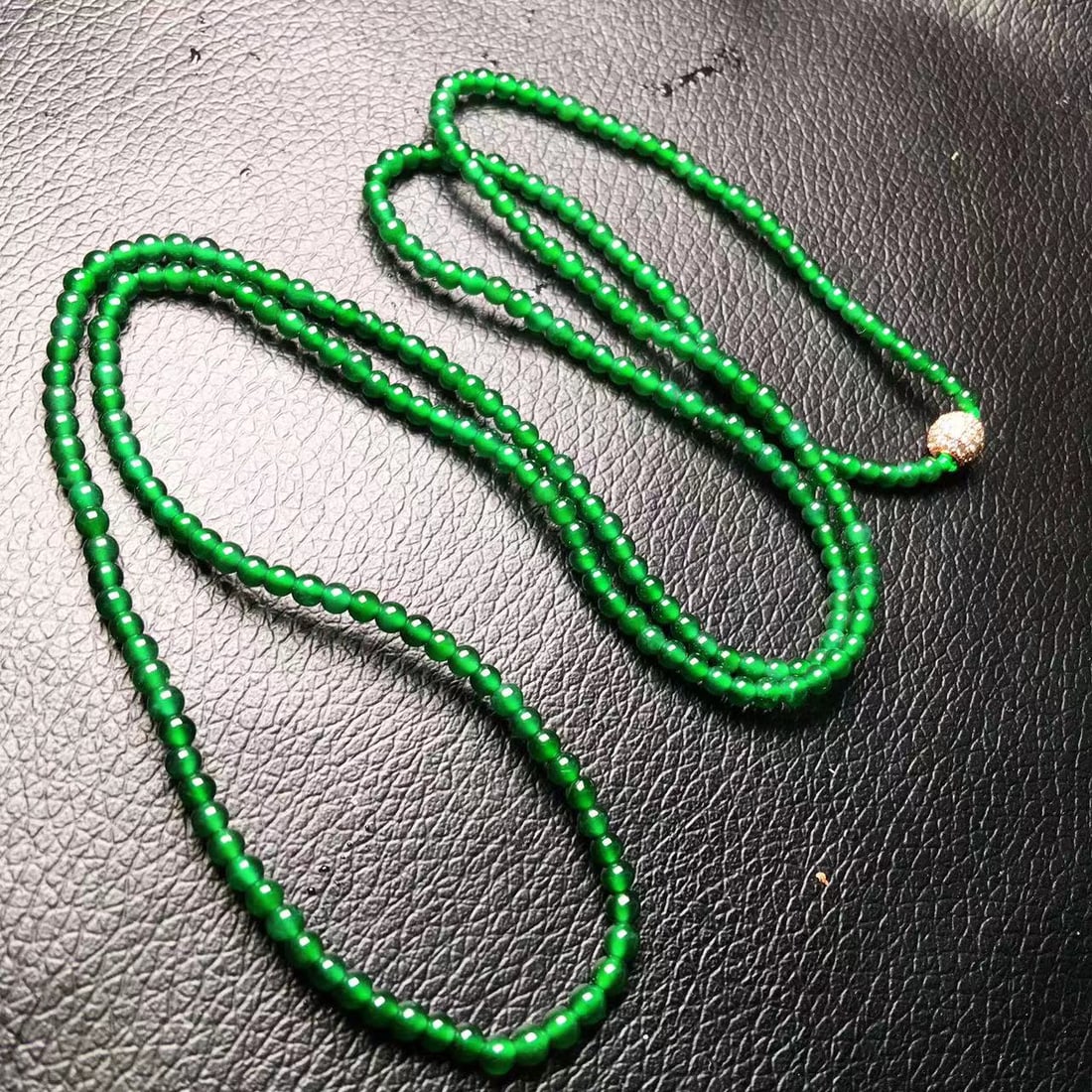 Natural Green Jadeite Necklace, Size: 3mm: Natural Green Jadeite Necklace, Size: 3mm
