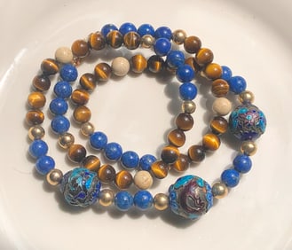 Vintage Necklace with Cloisonne Neads