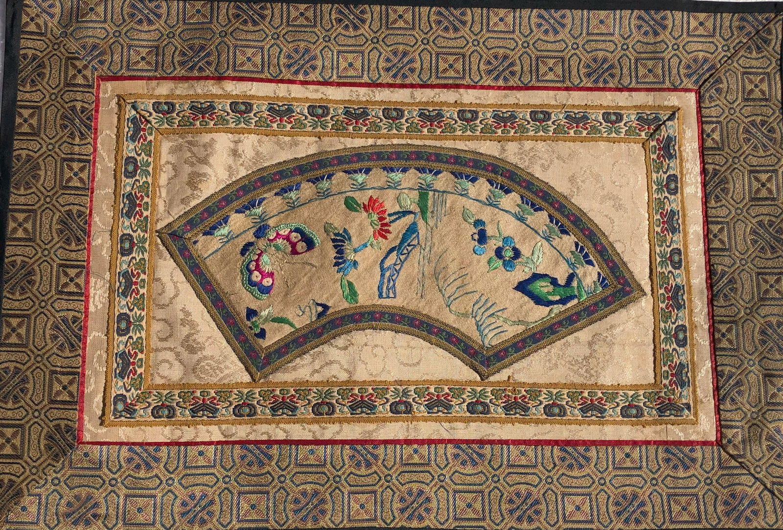 Vintage Embroidery on Silk: Vintage Embroidery on Silk, Size: 11.3" x11"