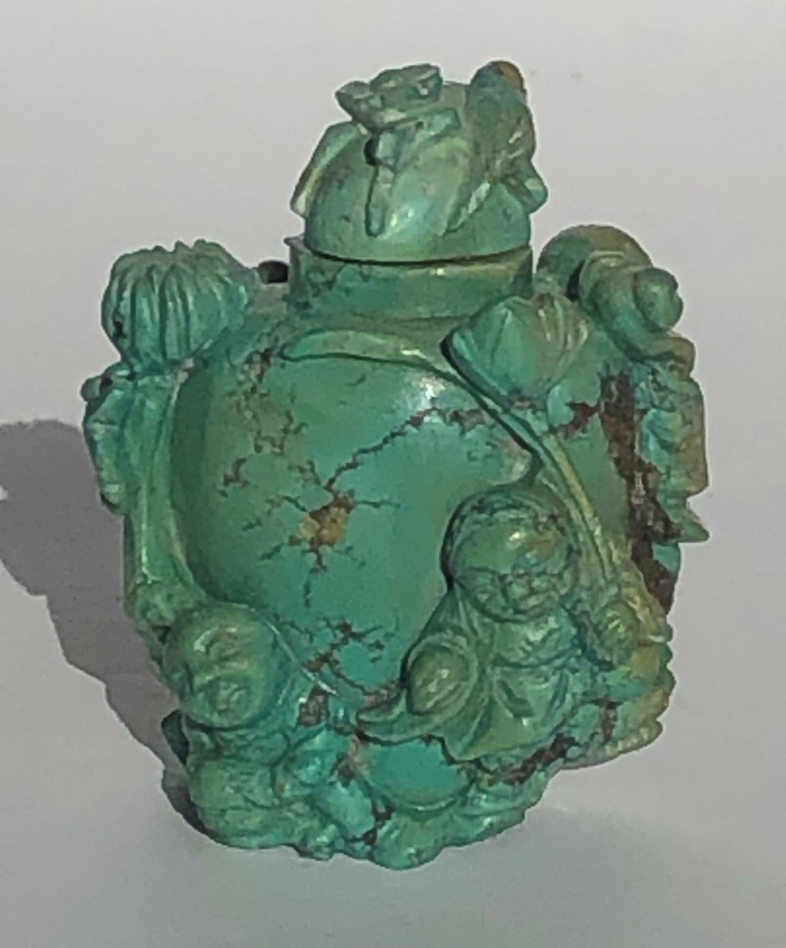 Antique Chinese Turquoise Snuff Bottle on Stand, total height 3.25" (1 of 6)