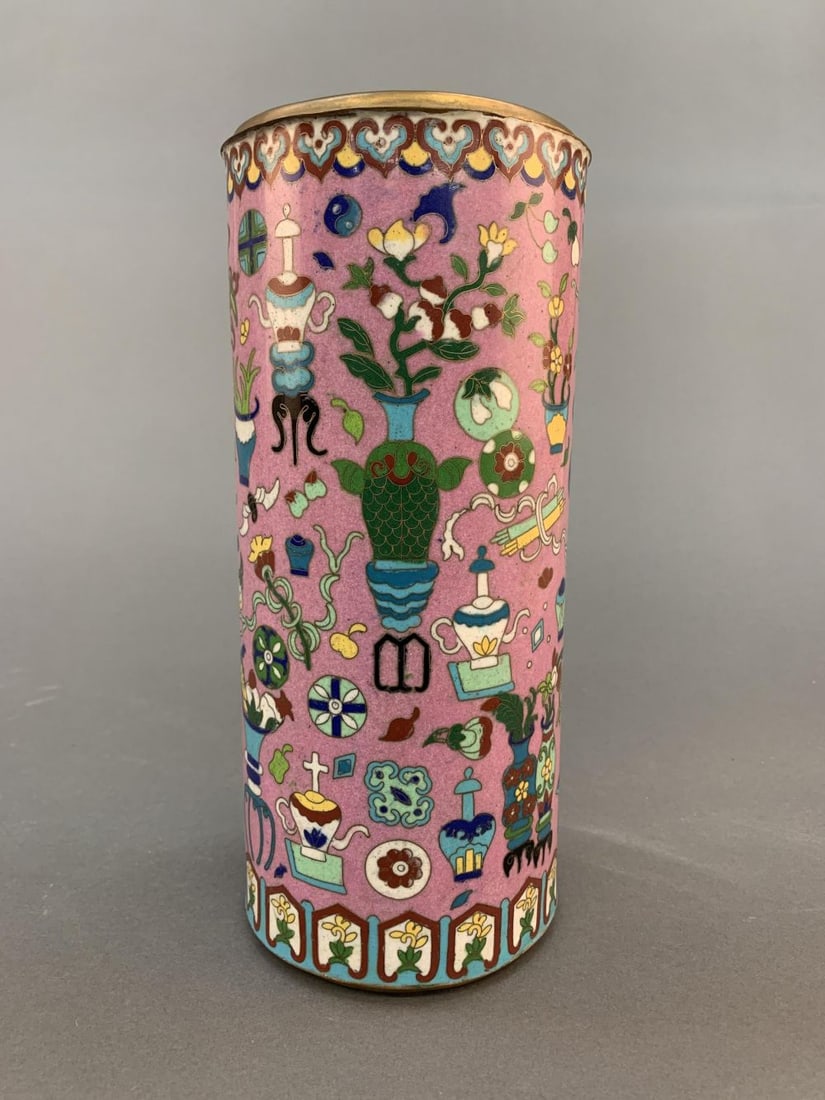 Antique Chinese cloisonne hat stand: Antique Chinese cloisonne hat stand, Size:11 3/4" x 5 1/4"