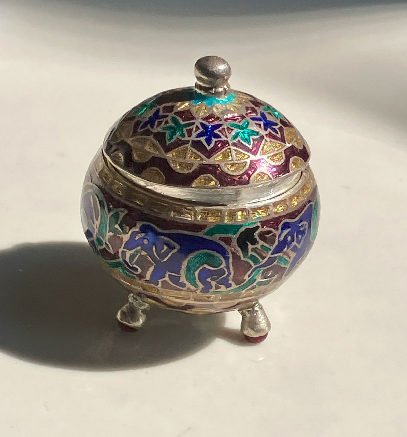 Vintage enamel box: Vintage enamel box, H: 2"