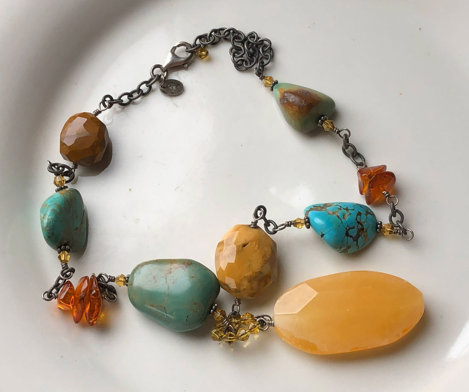 Vintage Silver Amber Necklace: Vintage Silver Amber Necklace