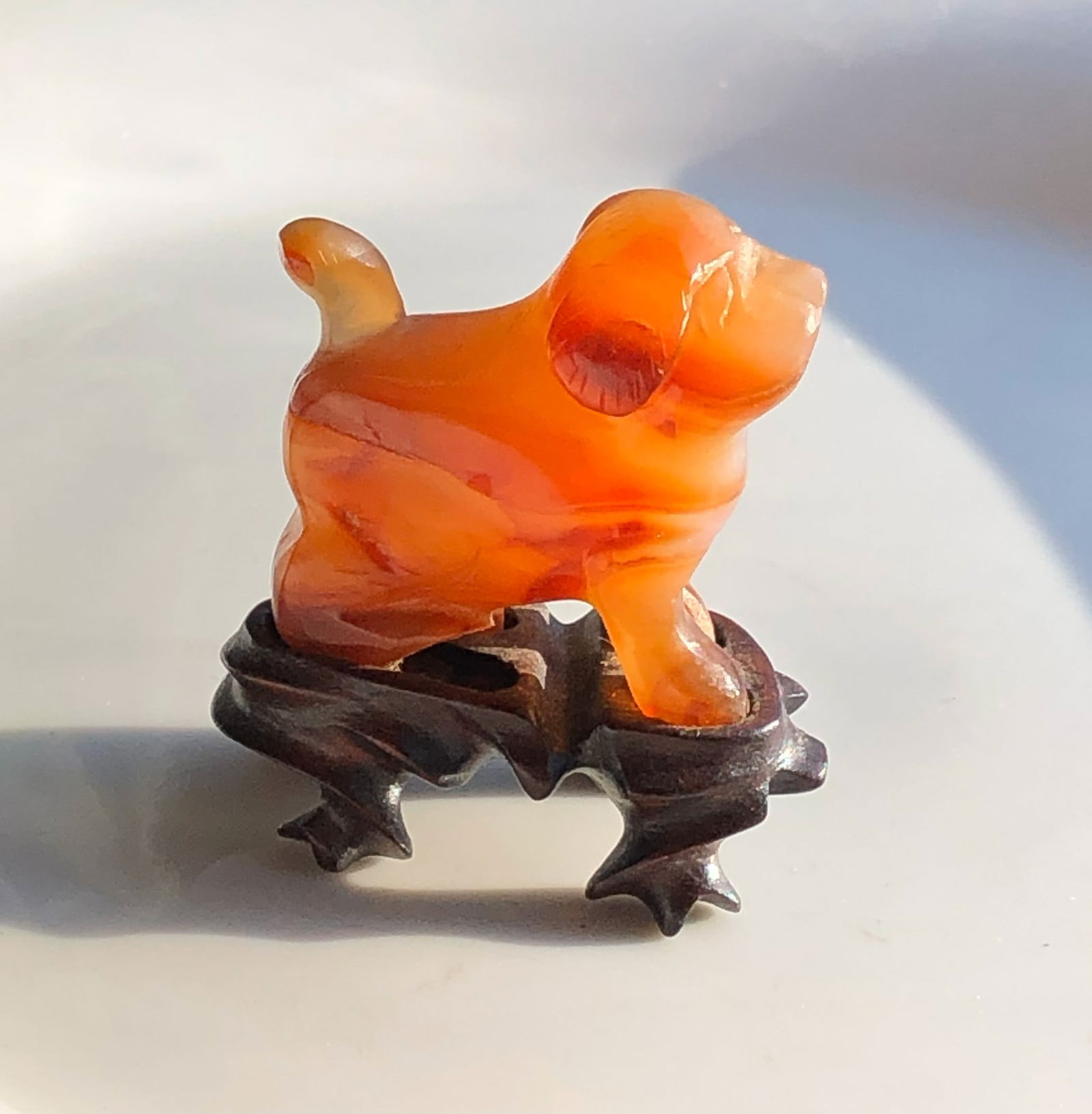 Antique Carnelian Dog with Stand: Antique Carnelian Dog with Stand, Size of dog: 1.5"
