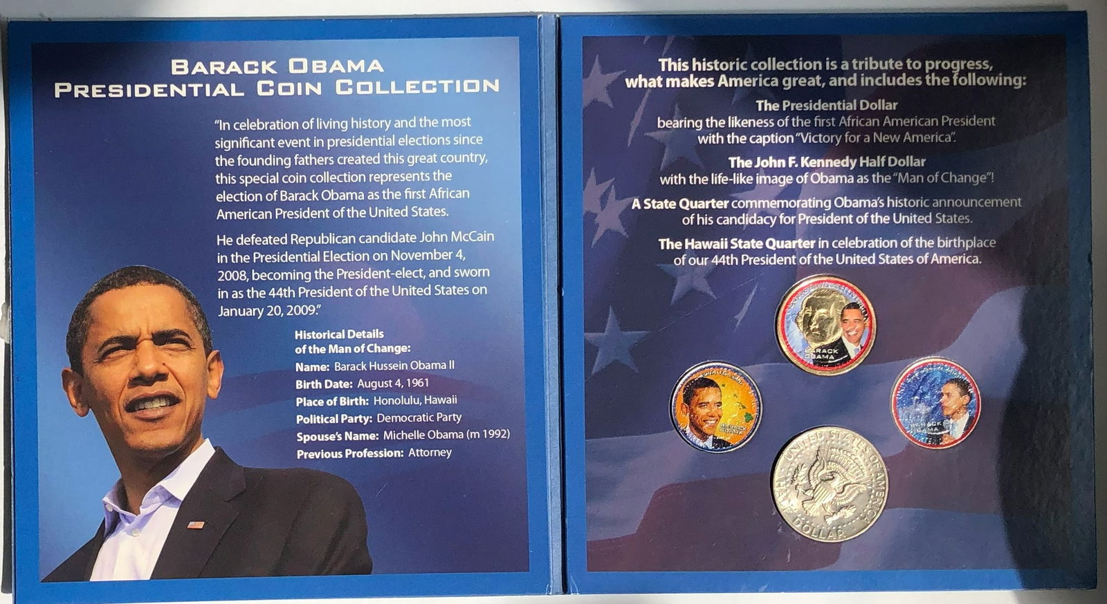 Barack Obama Presidential Coin Collection 4pc Set Colorized JFK Half Dollar: Barack Obama Presidential Coin Collection 4pc Set Colorized JFK Half Dollar 2008