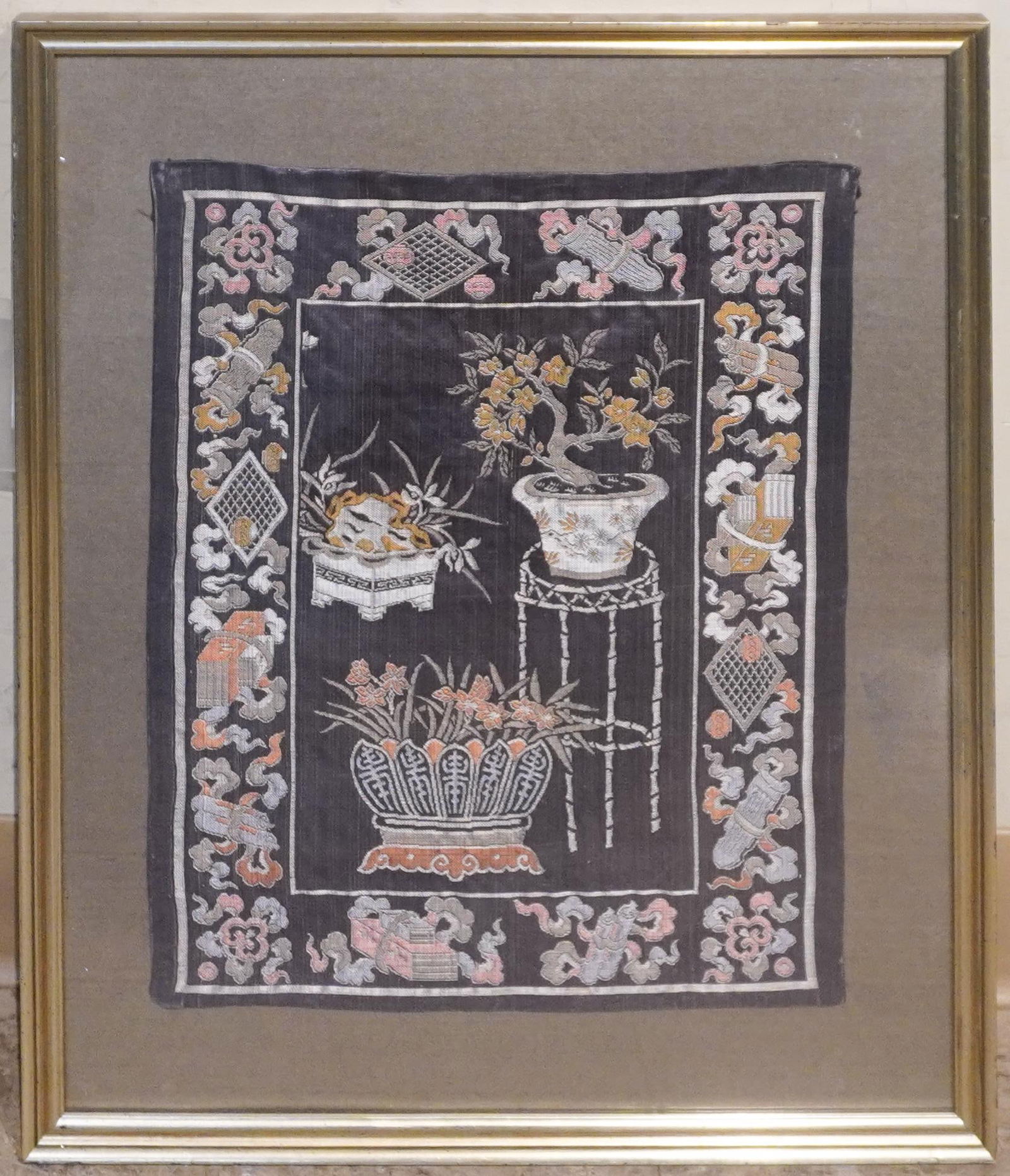 Antioque Framed Embroidery: Antioque Framed Embroidery, Size: 16" x14"