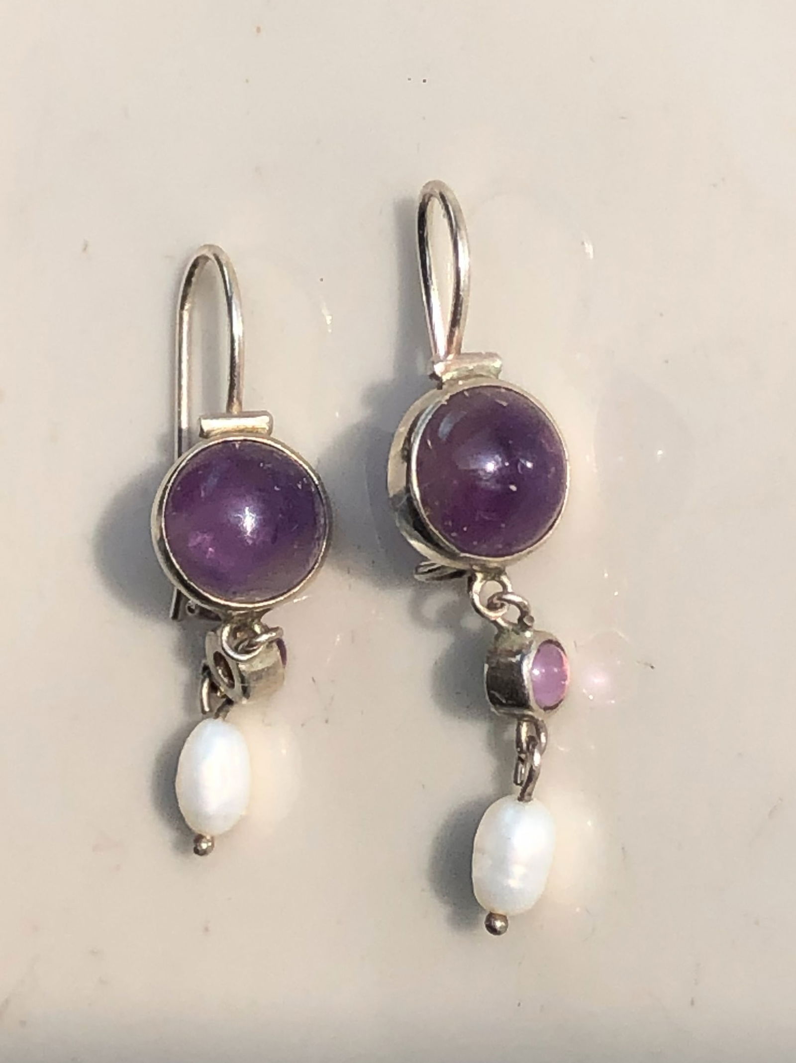 Amethyst and Pearl Silver Earrings (1 of 3)