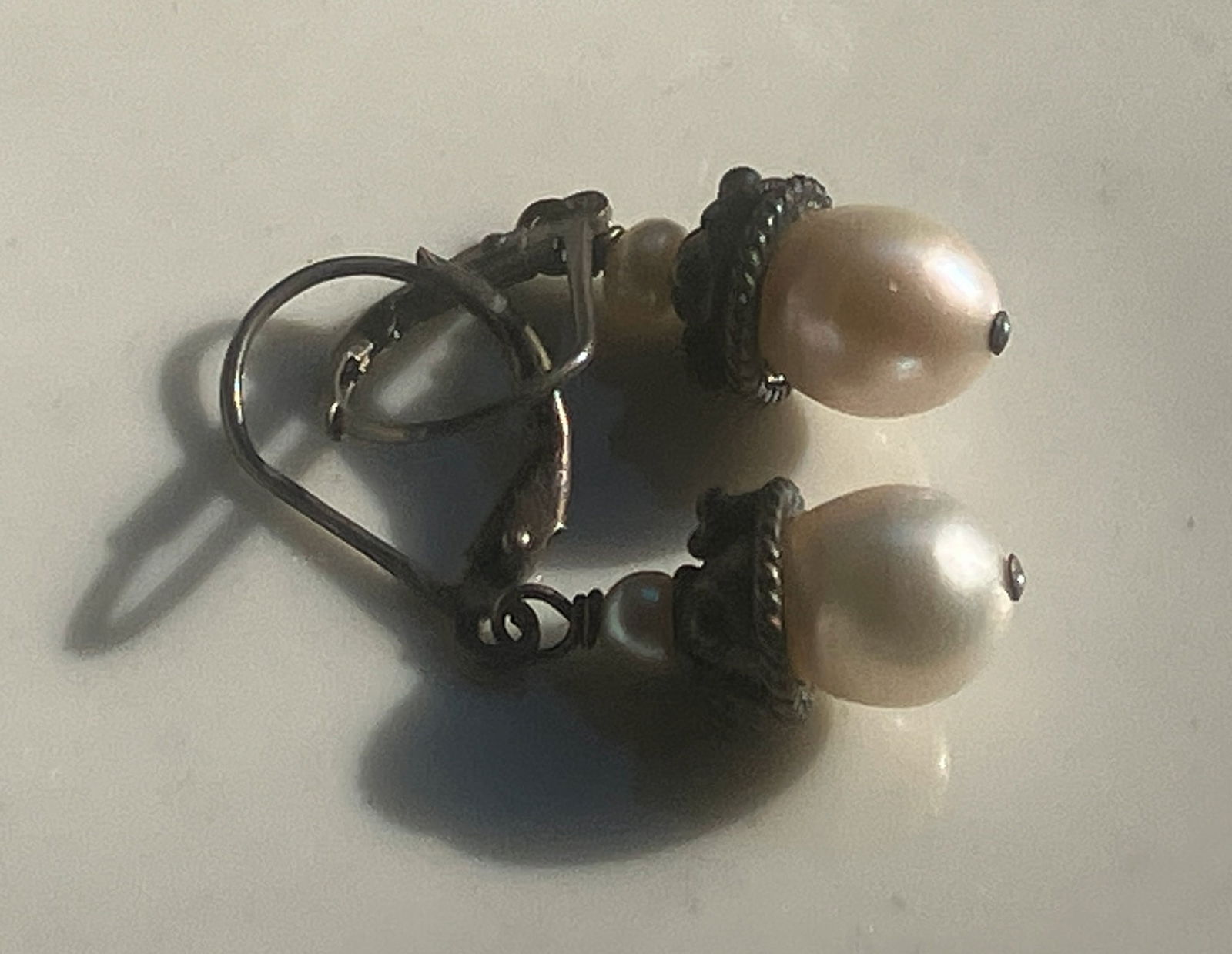 Pair of Silver Pearl Earrings: Pair of Silver Pearl Earrings