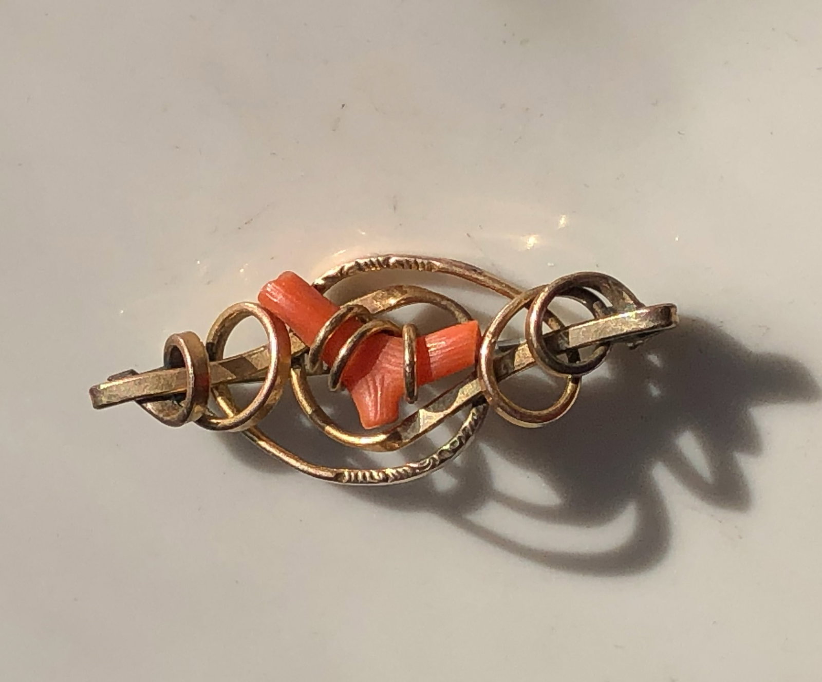 Antique Gold Filled Coral Brooch Pin (1 of 2)