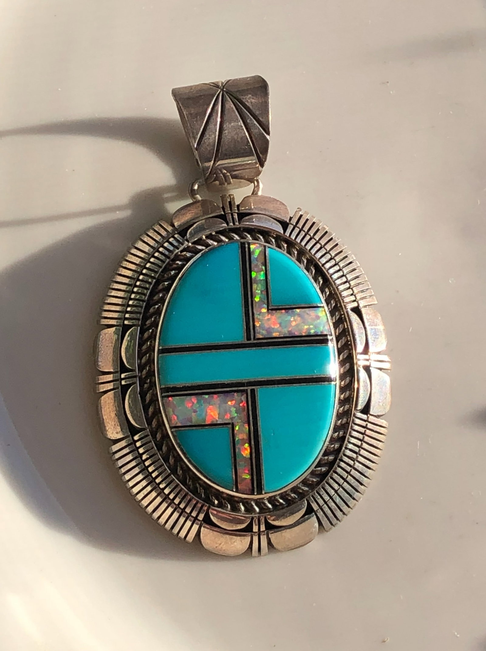 G Neison Silver Turquoise Pendant: G Neison Silver Turquoise Pendant, Size:2.75", weight 50g