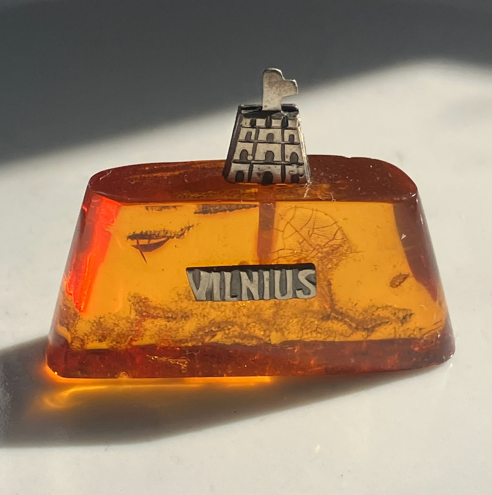 Antique Amber Silver Piece: Antique Amber Silver Piece, Size: 1.5" x 1.1"