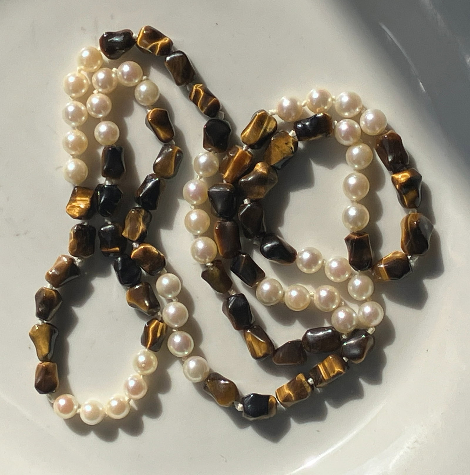 Vintage Pearl Tiger's Eye Necklace (1 of 2)