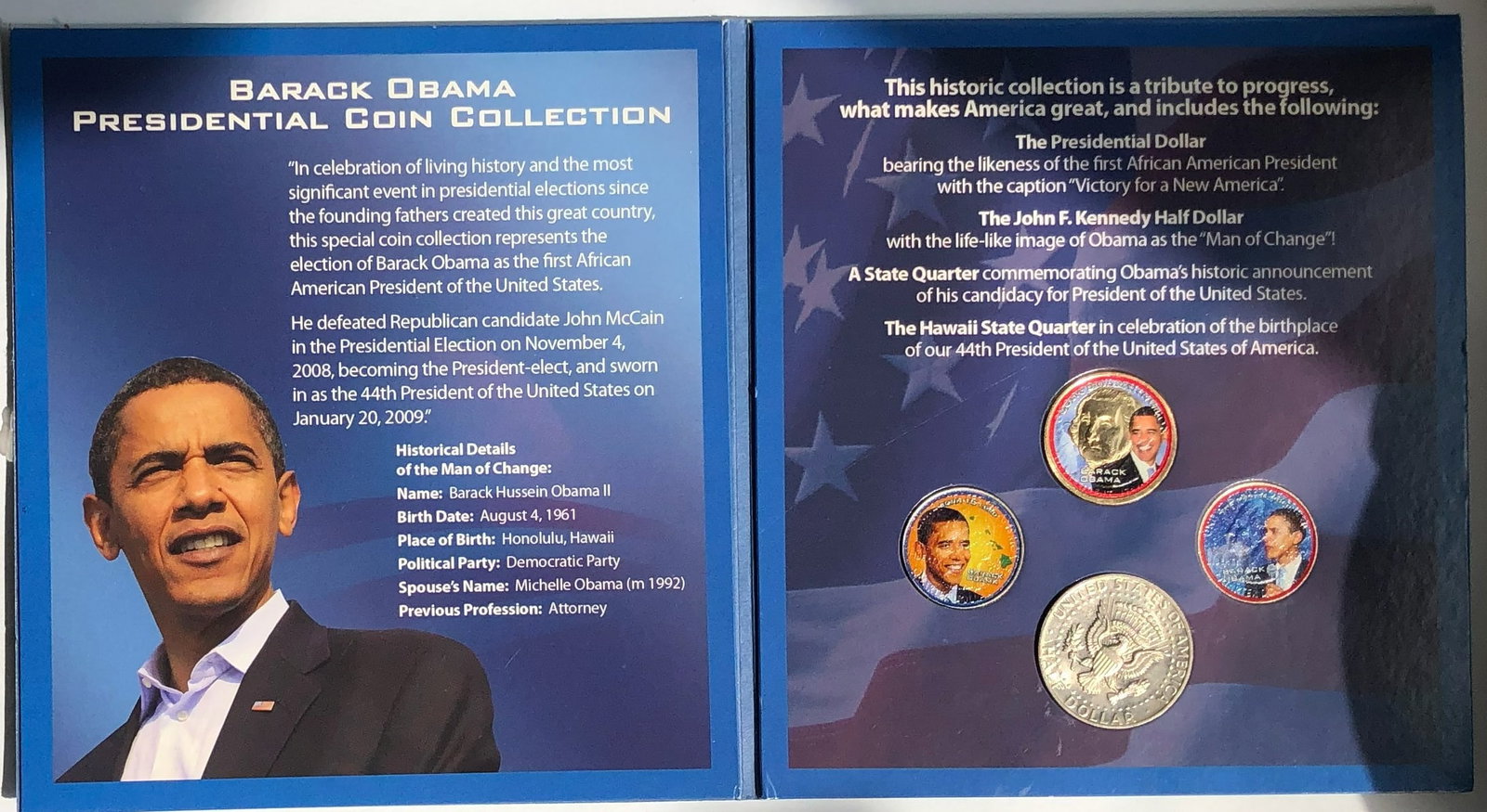 Barack Obama Presidential Coin Collection 4pc Set Colorized JFK Half Dollar (1 of 3)