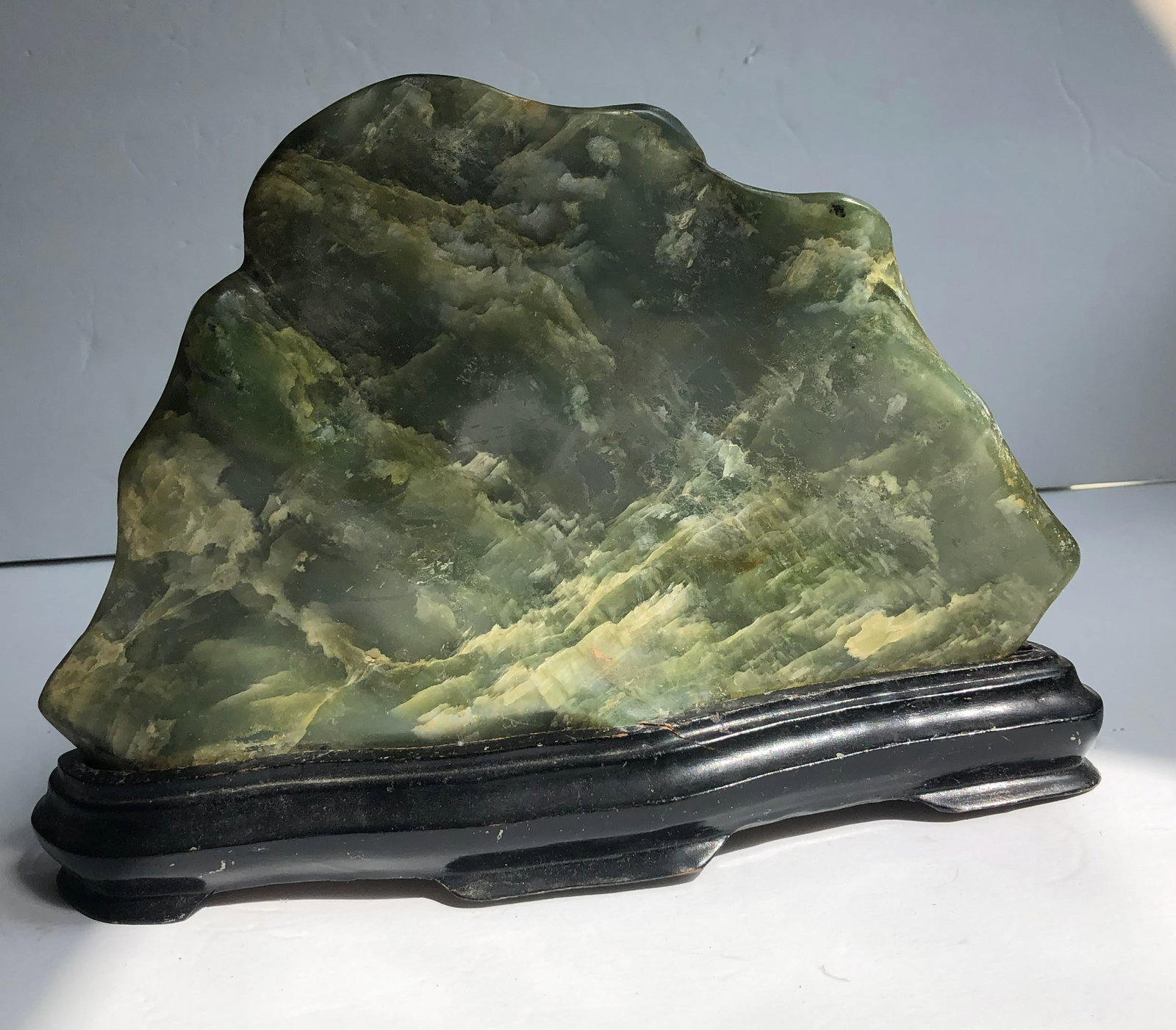 Antique Green Jade Mountain with Wood Stand (1 of 7)