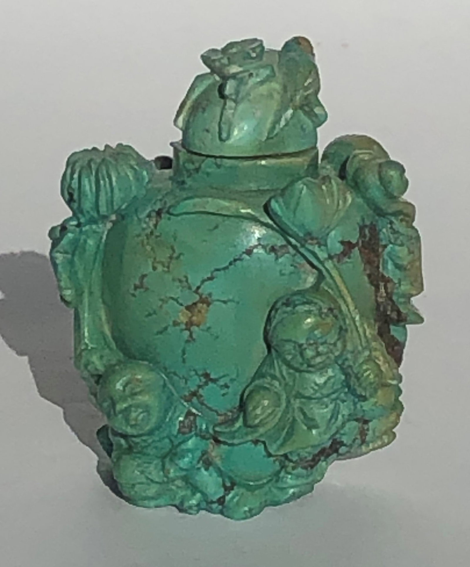 Antique Chinese Turquoise Snuff Bottle on Stand, total height 3.25" (1 of 6)
