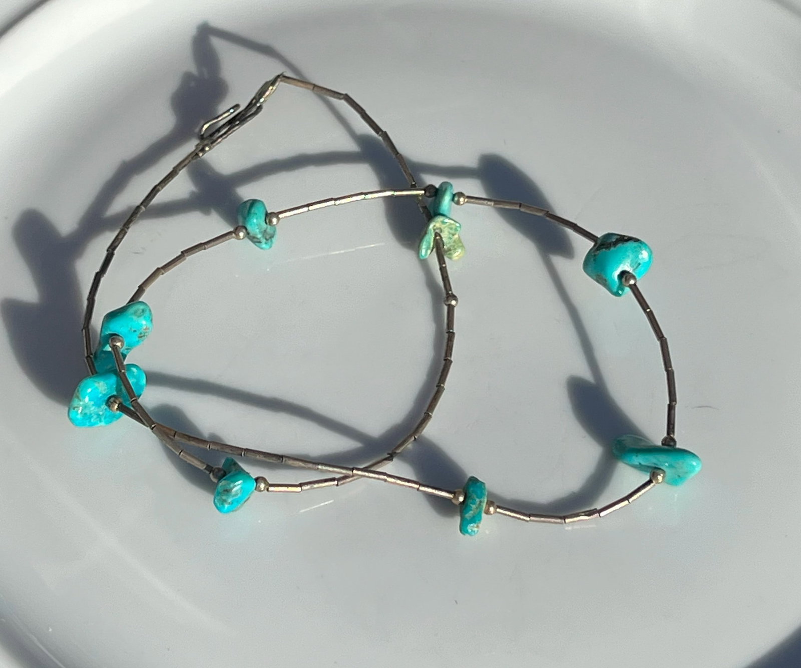 Vintage Silver Necklace with Turquoise Beads: Vintage Silver Necklace with Turquoise Beads