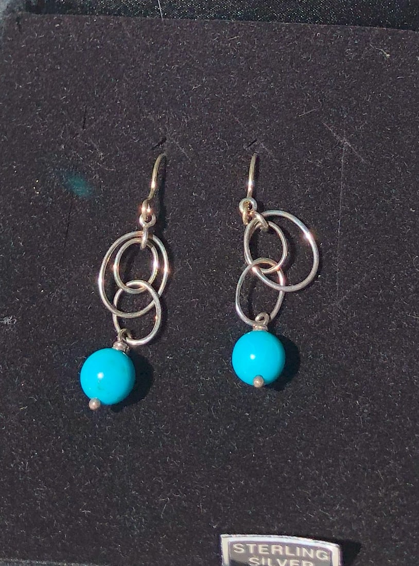 Pair of Silver Turquoise Earrings: Pair of Silver Turquoise Earrings