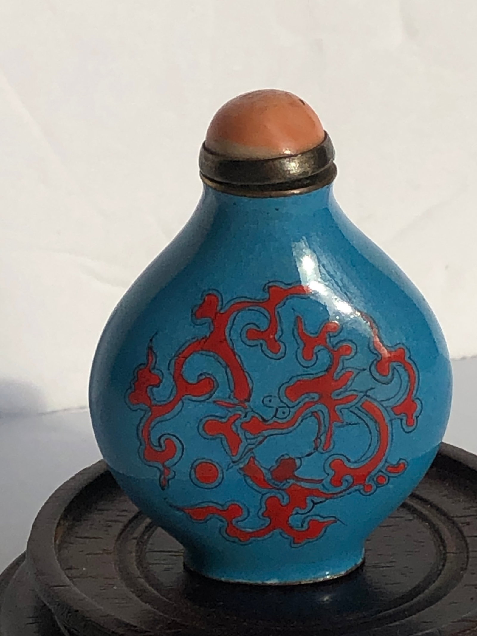 Antique Chinese Enamel Snuff Bottle with Coral Cap (1 of 6)