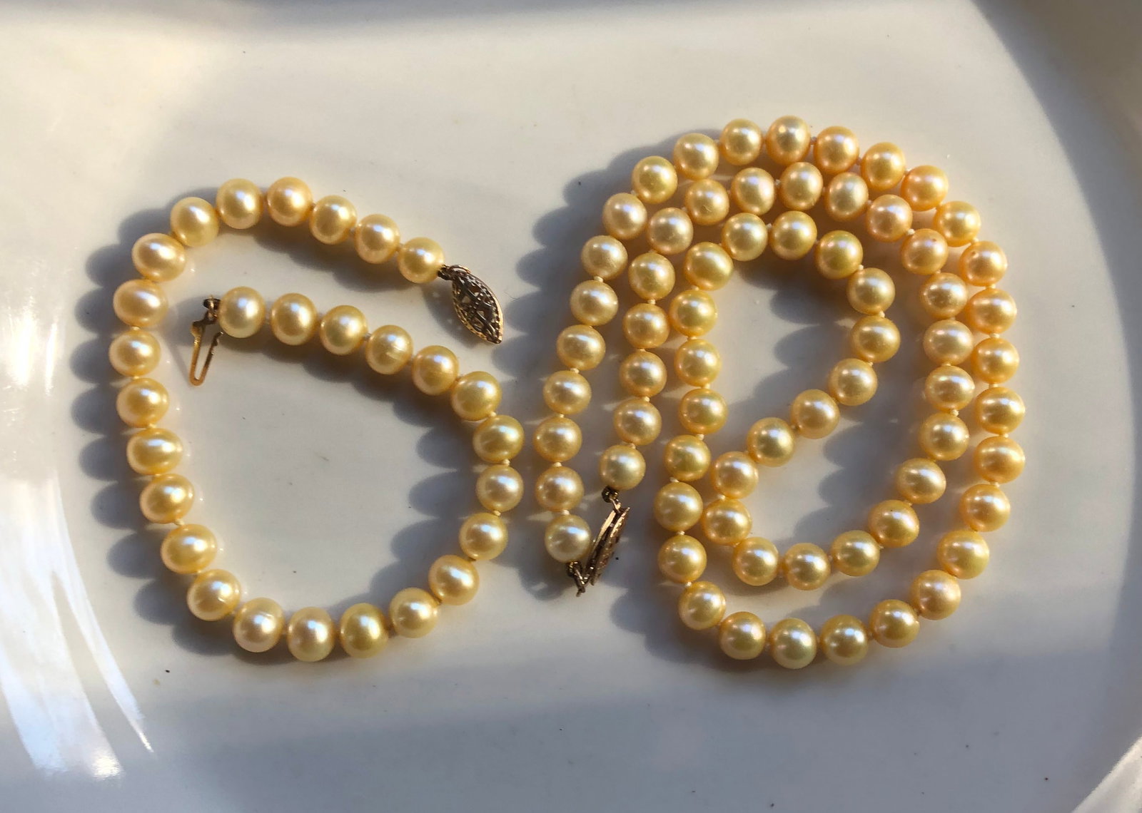 14K Gold Clasp Yellow Pearl Bracelet and Necklace (1 of 3)