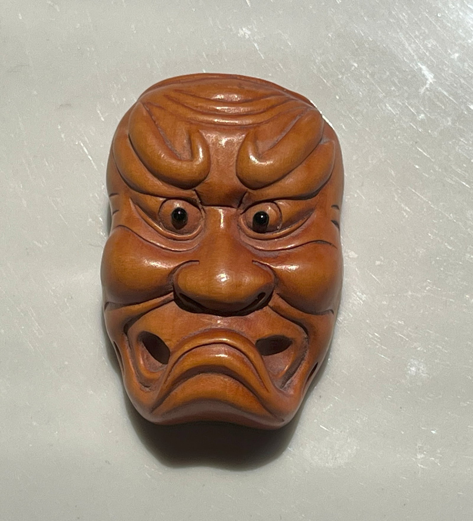 Antiwque Carved Wood Face: Antiwque Carved Wood Face, Size: 2"