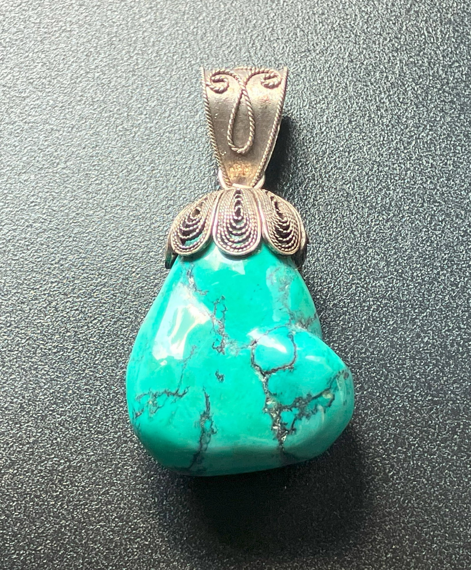 Vintage Turquoise Pendant with Silver Bale (1 of 3)