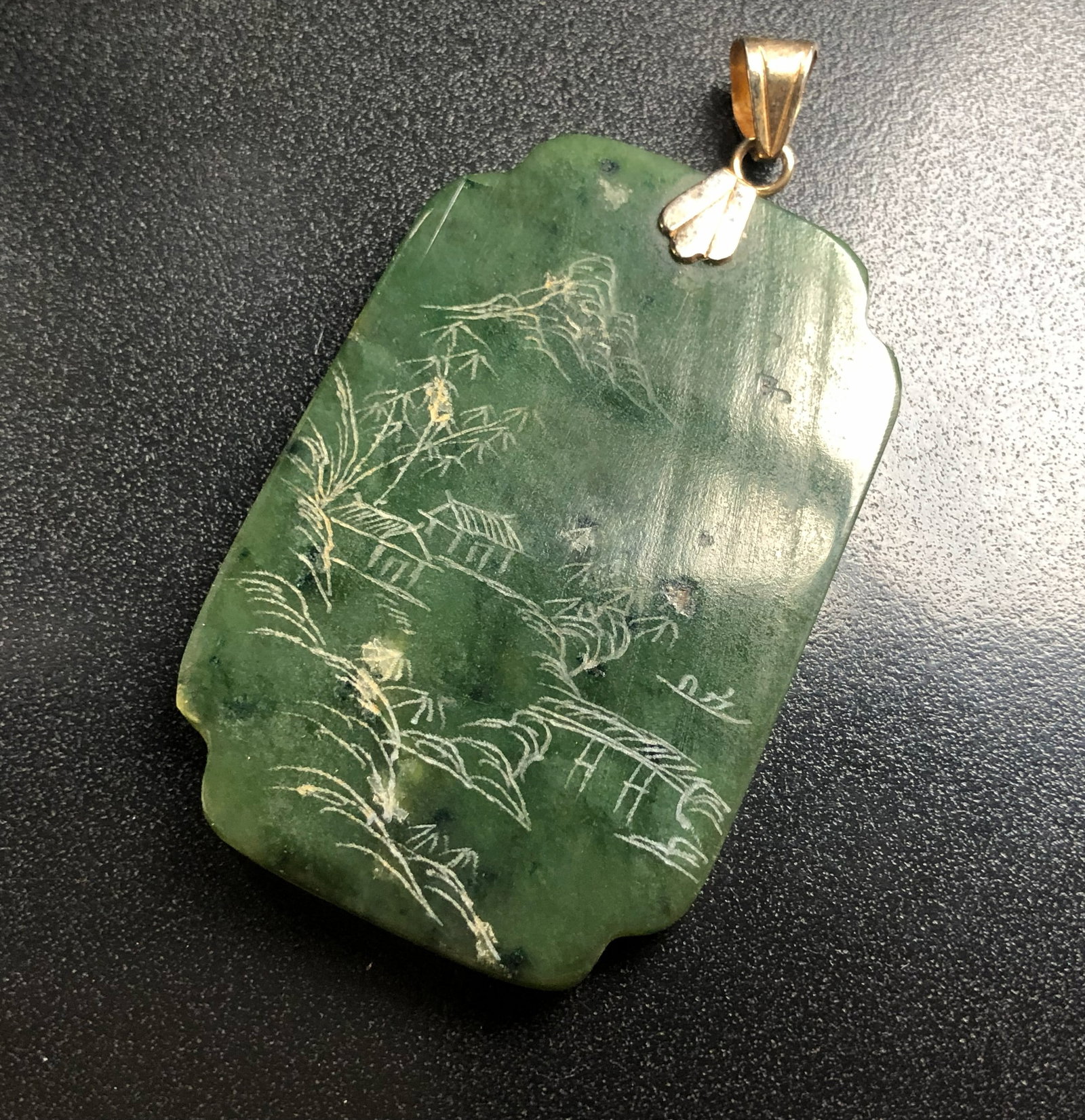 Antique Green Jade Plaque: Antique Green Jade Plaque, Size: 2"