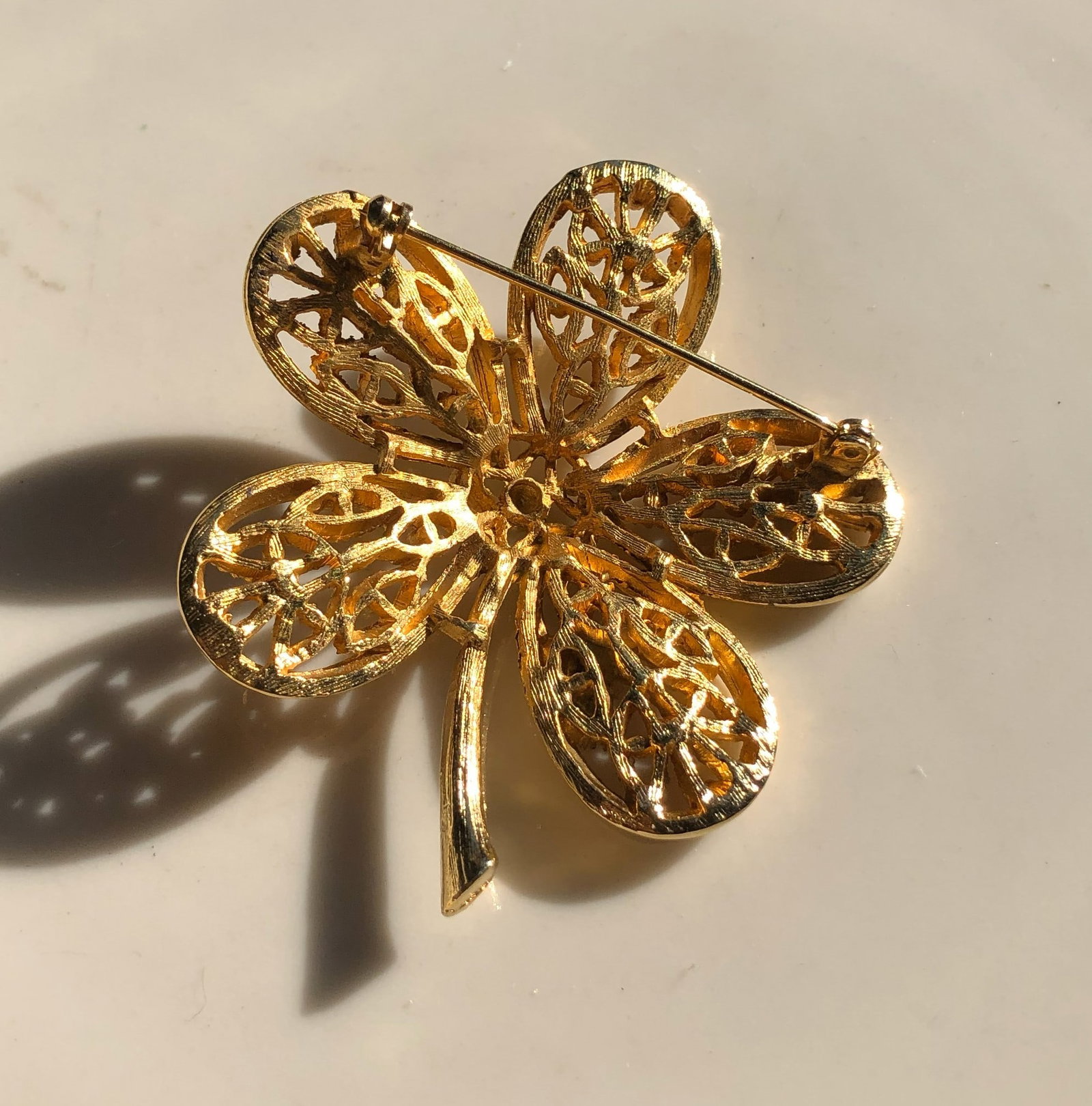 Gold Filled Filigree Flower Brooch (1 of 2)