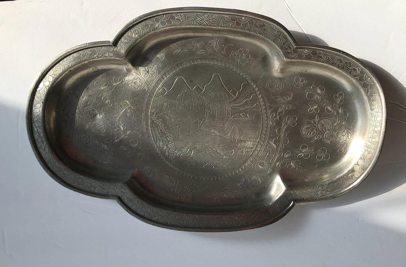 Antique Pewter WCSH Peking CHINA Ttay: Antique Pewter WCSH Peking CHINA Ttay , Size: 12" x 7.5"