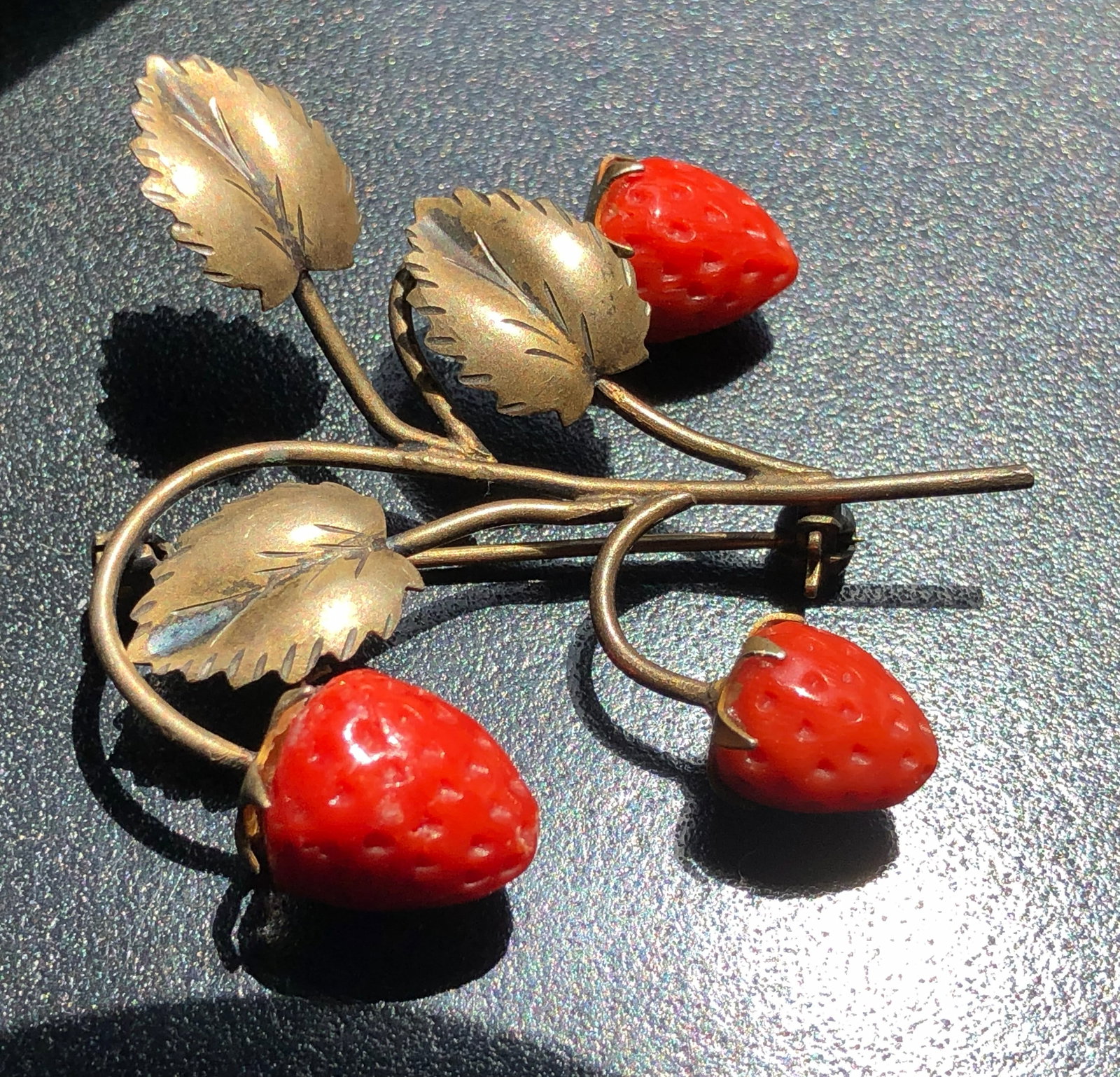 Antique Coral Stawberry Brooch Pin: Antique Coral Stawberry Brooch Pin