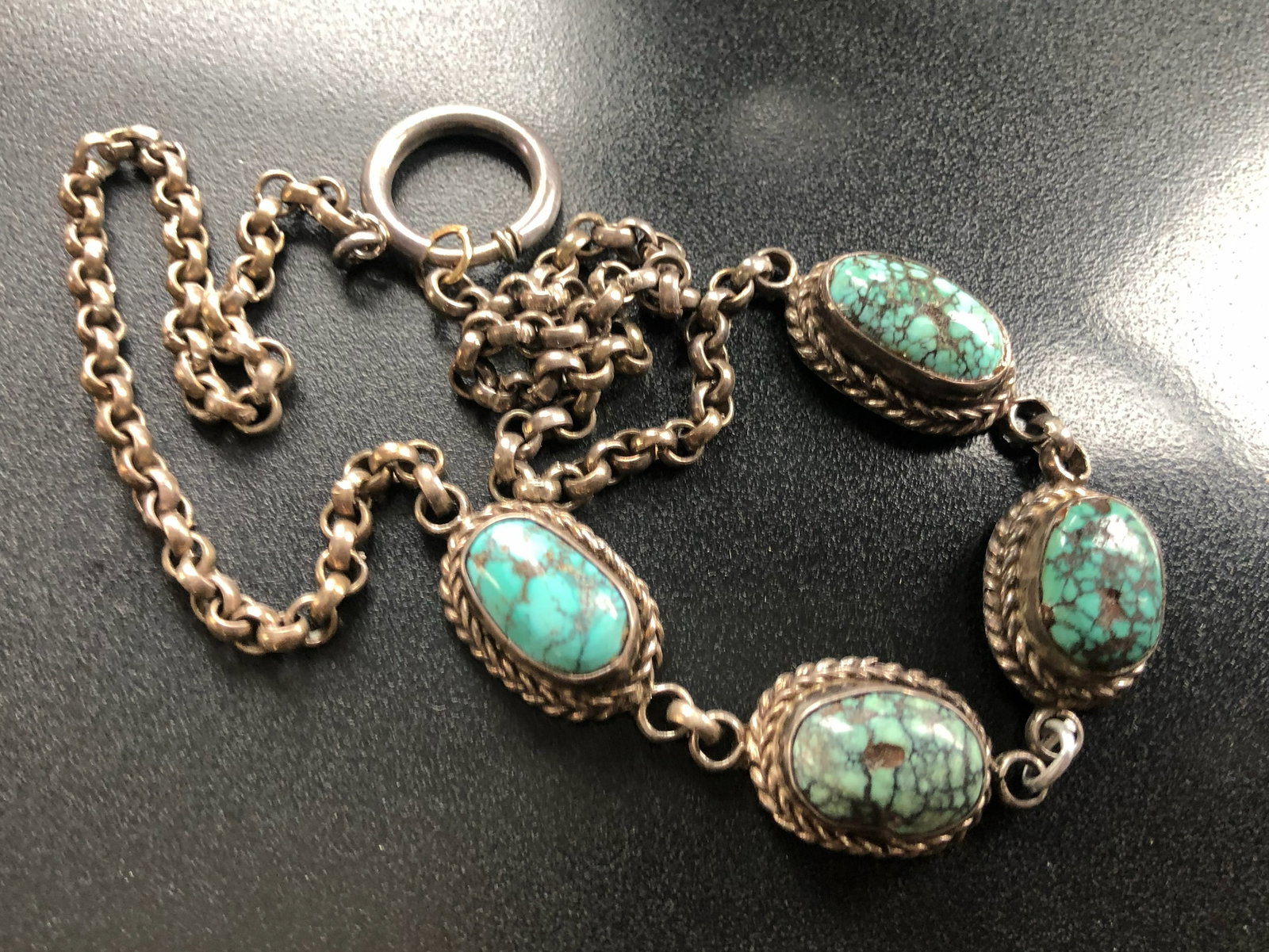 Antique Silver Turquoise Necklace: Antique Silver Turquoise Necklace, weight 33.4g