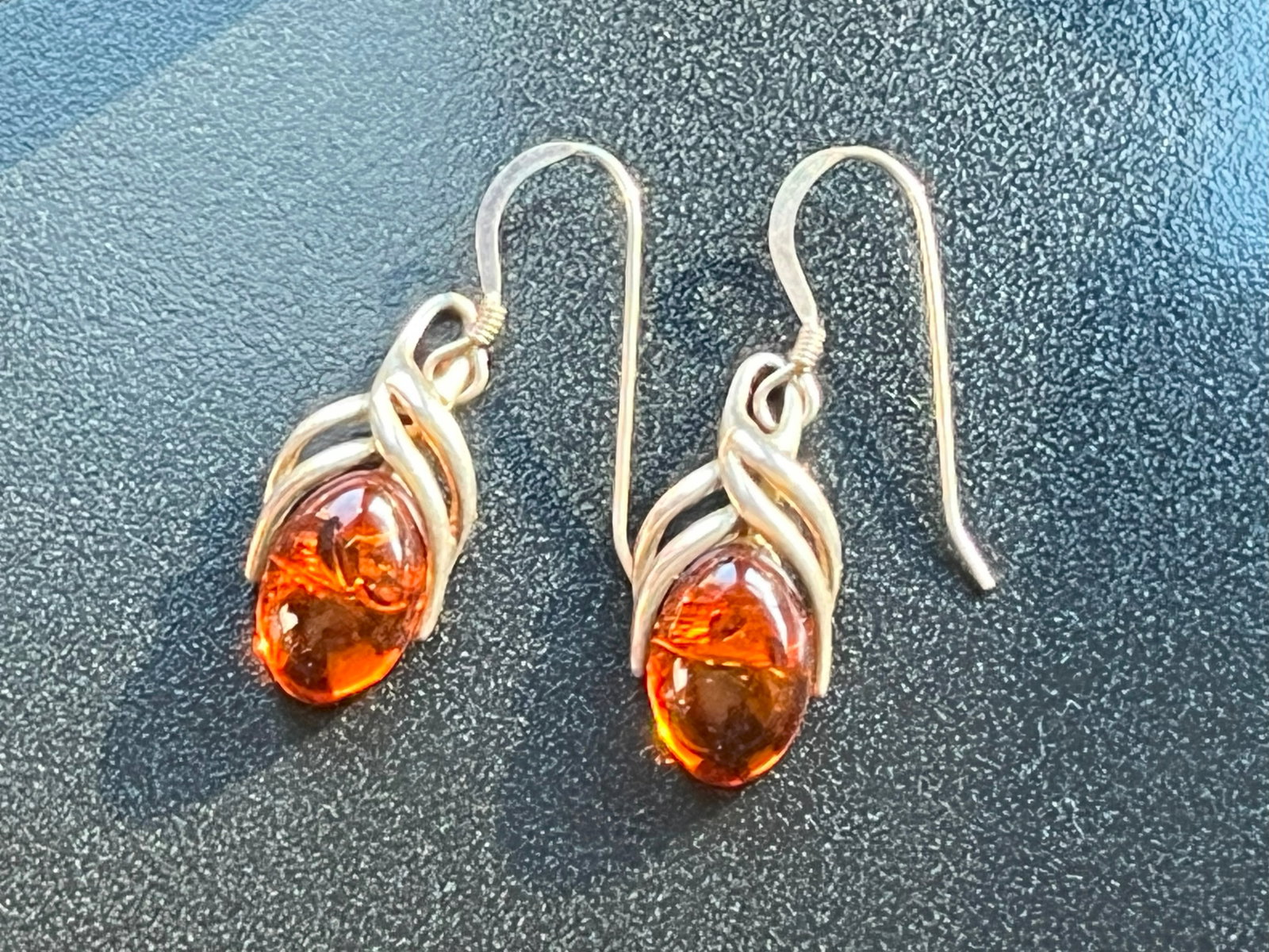Pair of Silver Amber Earrings: Pair of Silver Amber Earrings