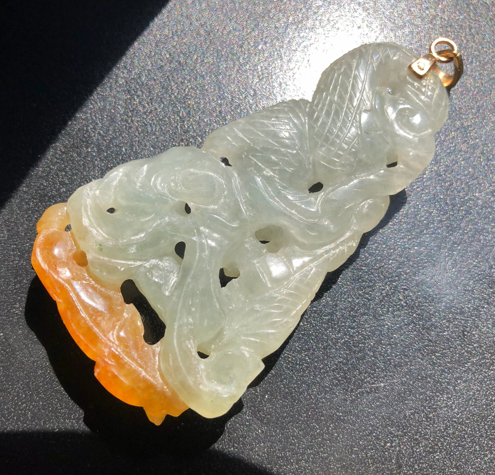 14K Gold Bale Jadeite Dragon Pendant (1 of 3)