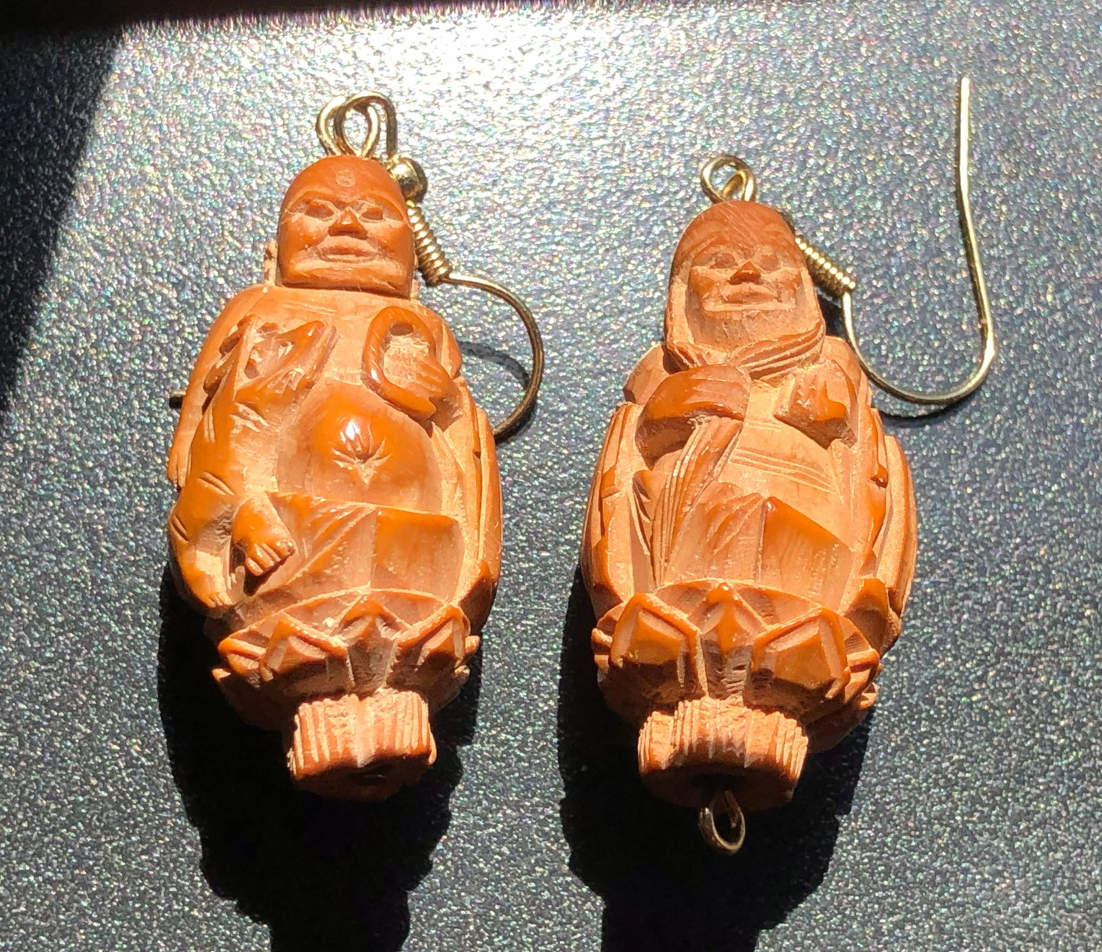Pair of Antique Carved Pit Nut Earrings (1 of 5)