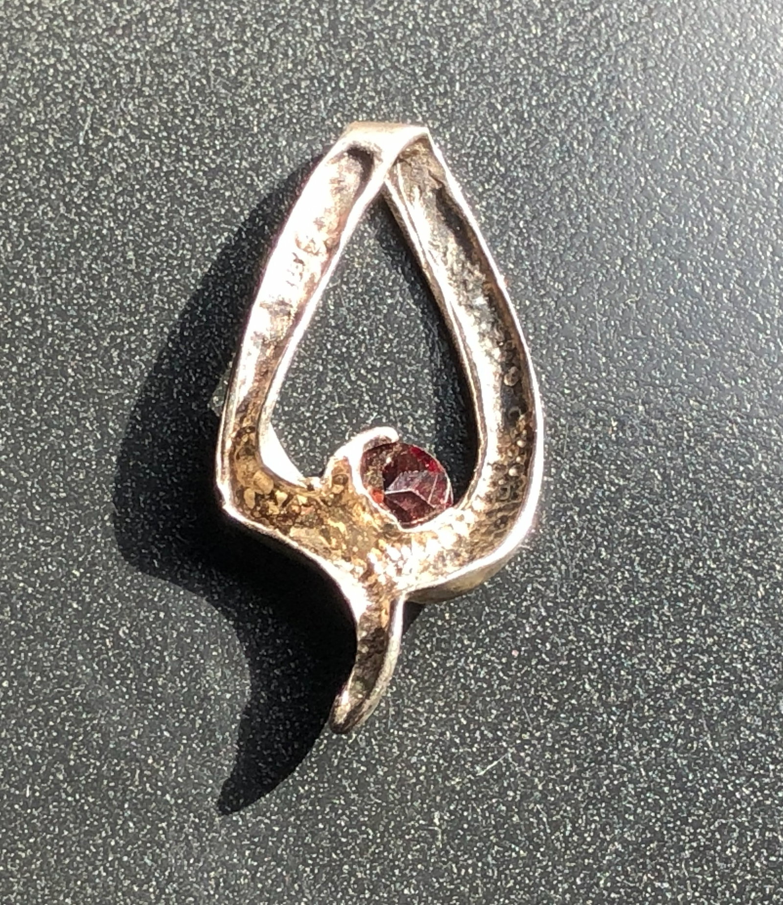 Silver Leaf Pendant with Red Gem - 2